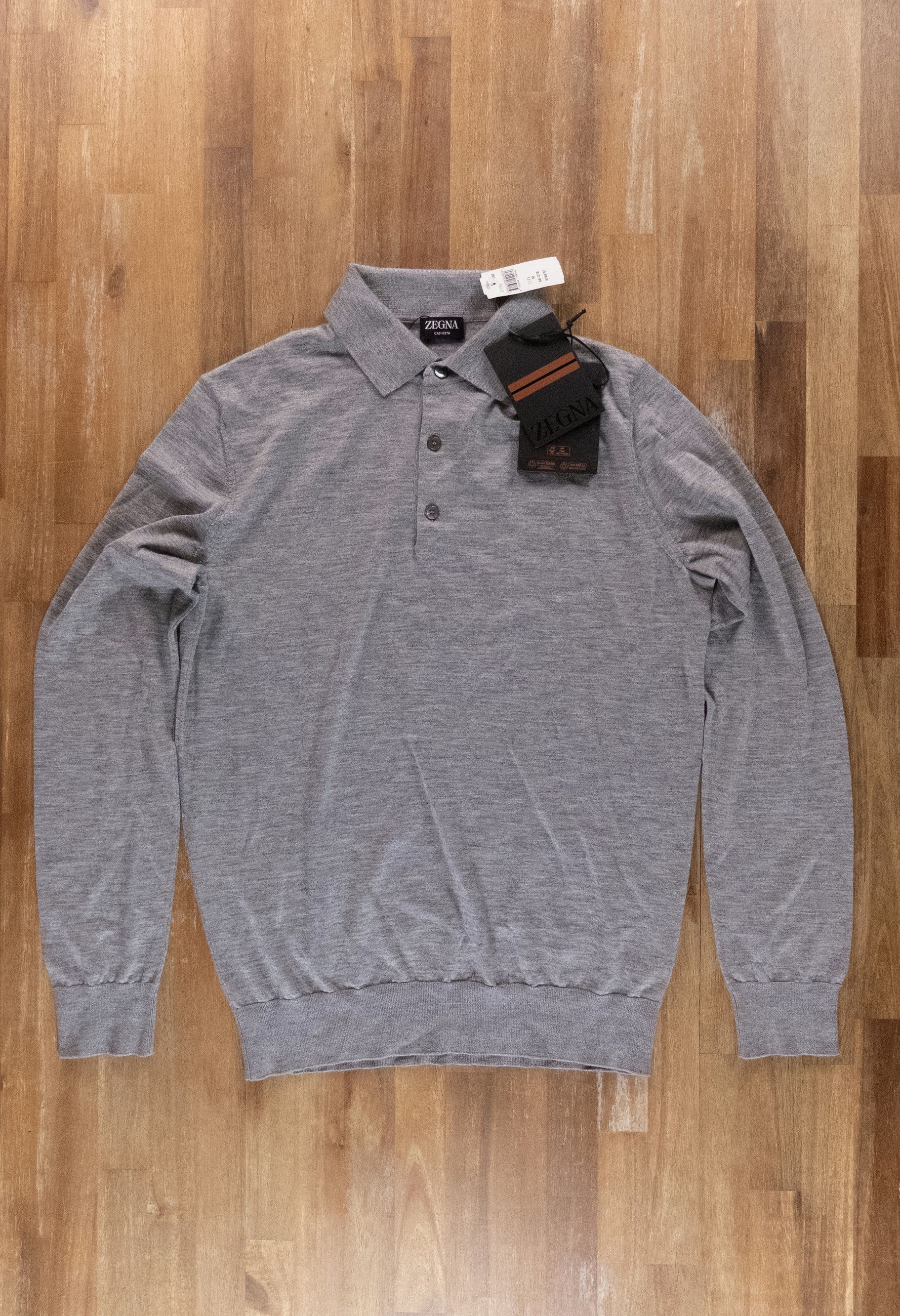 Ermenegildo Zegna ZEGNA gray Cashseta cashmere silk polo sweater Medium Size US M / EU 48-50 / 2 - 4 Thumbnail