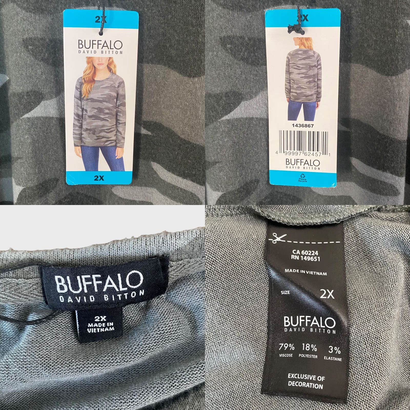 Buffalo David Bitton Buffalo David Bitton Camo Sweatshirt Gray Women's Plus Size 2X Pullover Scoop-Neck Casual All Seasons Lightweight Size XXL / US 16-18 / IT 52-54 - 8 Thumbnail