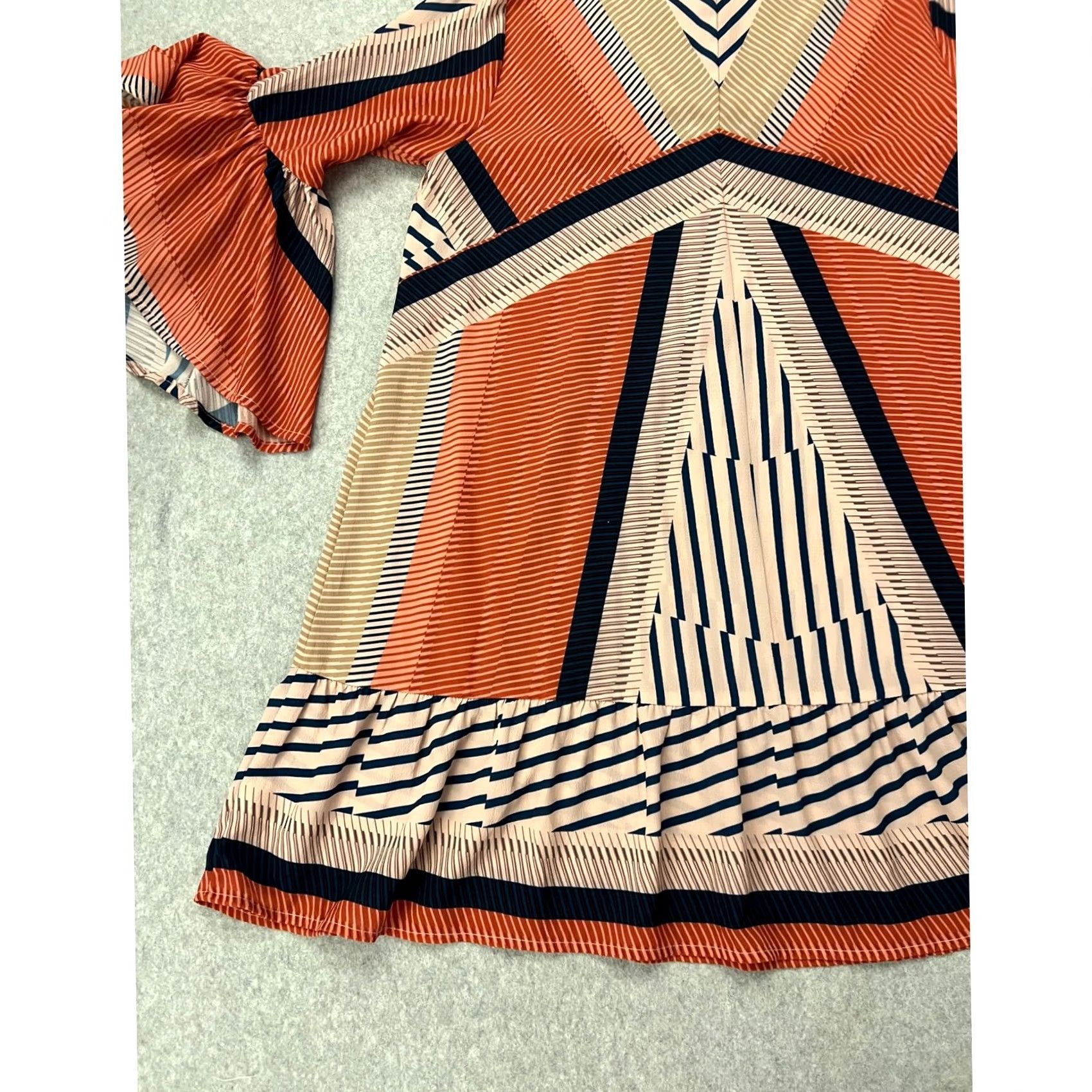 Bell Umgee Blouse Womens S Bell Sleeve Pinstripe Ruffled Multicolor Fall Spring Summer Winter Flowy V-Neck Size S / US 4 / IT 40 - 3 Thumbnail