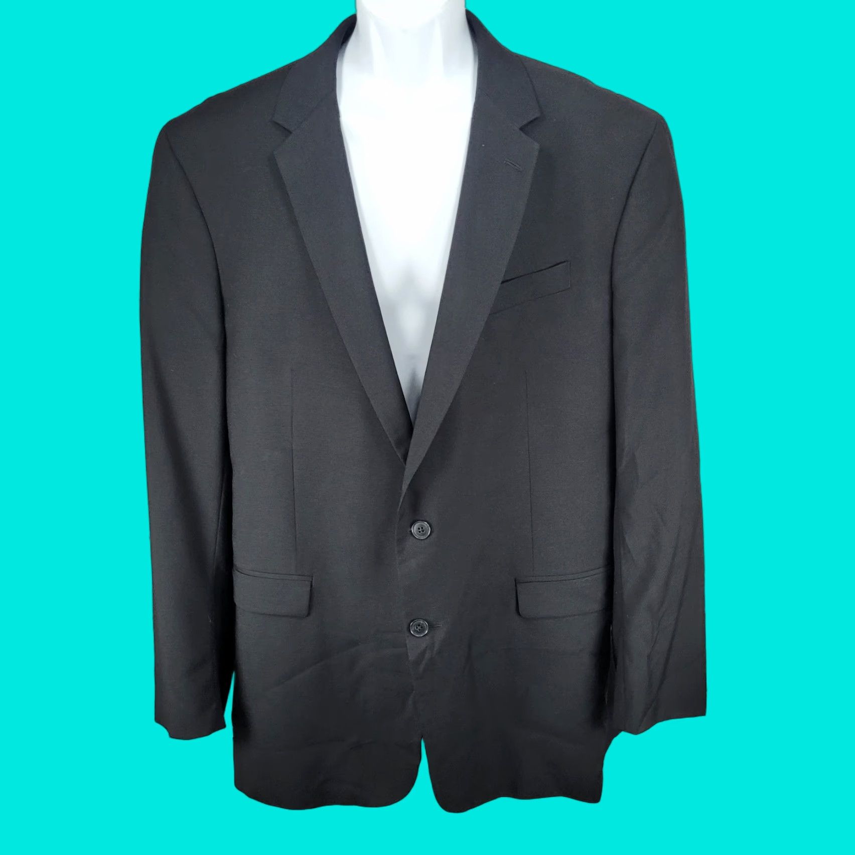 Kenneth Cole Kenneth Cole Black 100% Wool Blazer Sport Coat 2 Button Notch Lapel Double Vented 48L Men Redefined Shirt/Coat? Size 48R - 1 Thumbnail