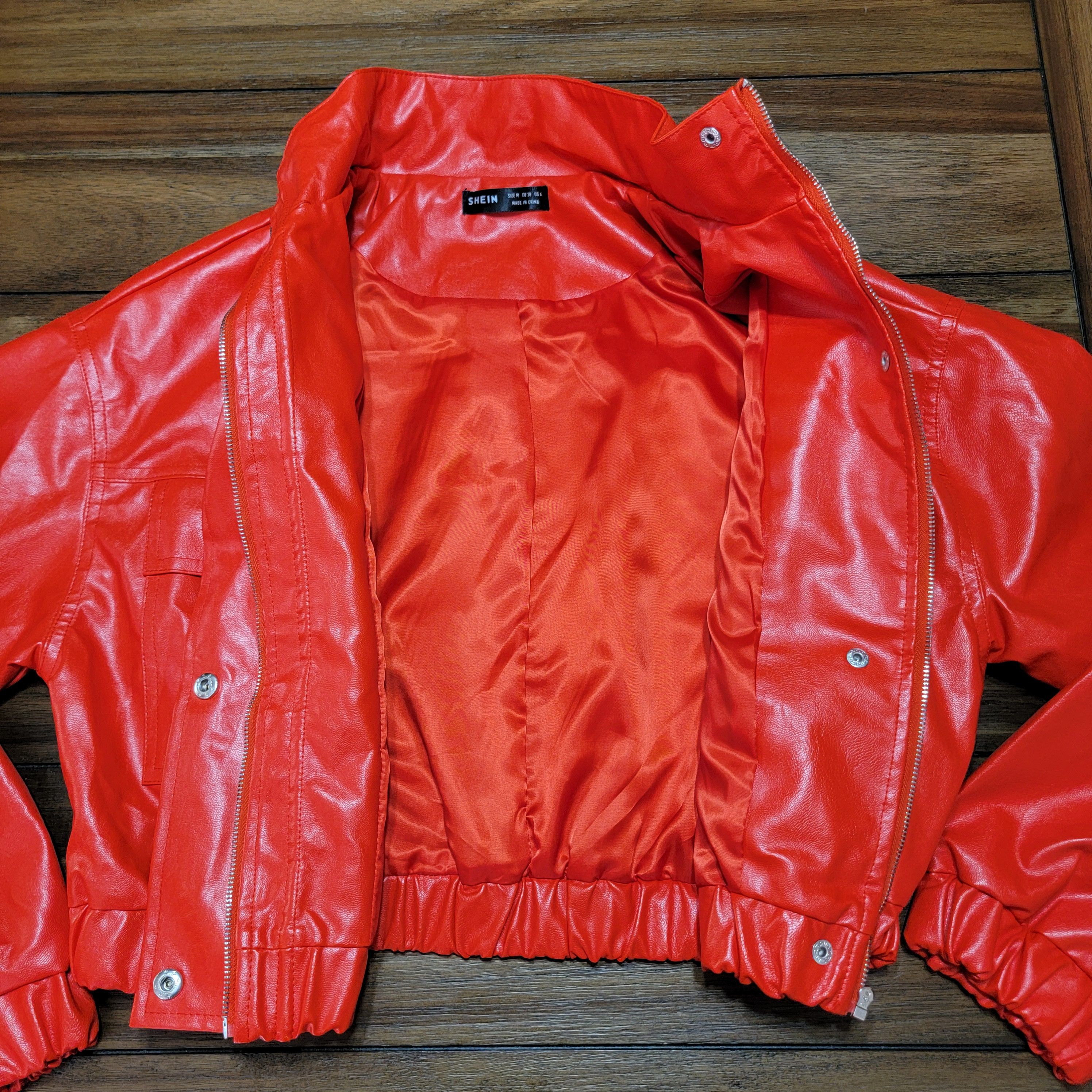 Shein Shein Faux Leather Orange Crop Jacket - Size Medium Size M / US 6-8 / IT 42-44 - 3 Thumbnail