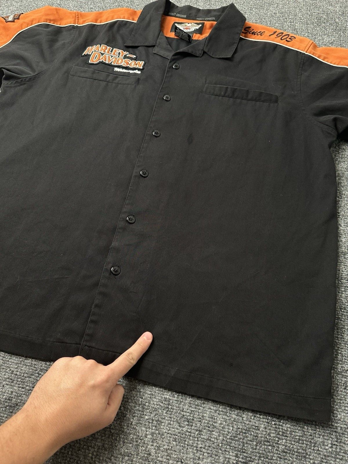 Harley Davidson Mens Harley-Davidson Black Orange Button Up, Size XL Size US XL / EU 56 / 4 - 7 Thumbnail