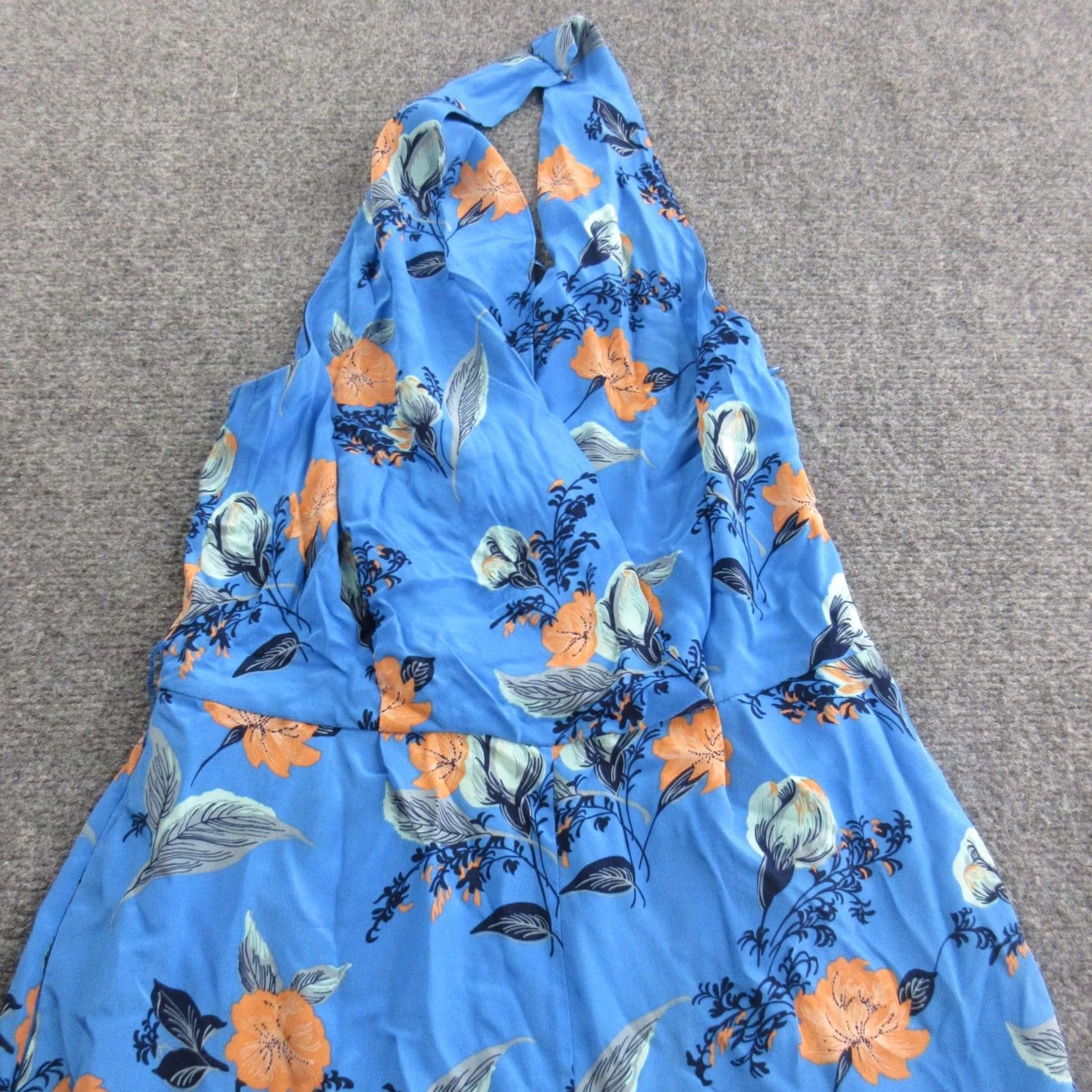 Diane von Furstenberg Diane von Furstenberg Jumpsuit Womens 4 Blue Silk Halter V Neck Wide Leg Floral Size 27" / US 4 / IT 40 - 3 Thumbnail