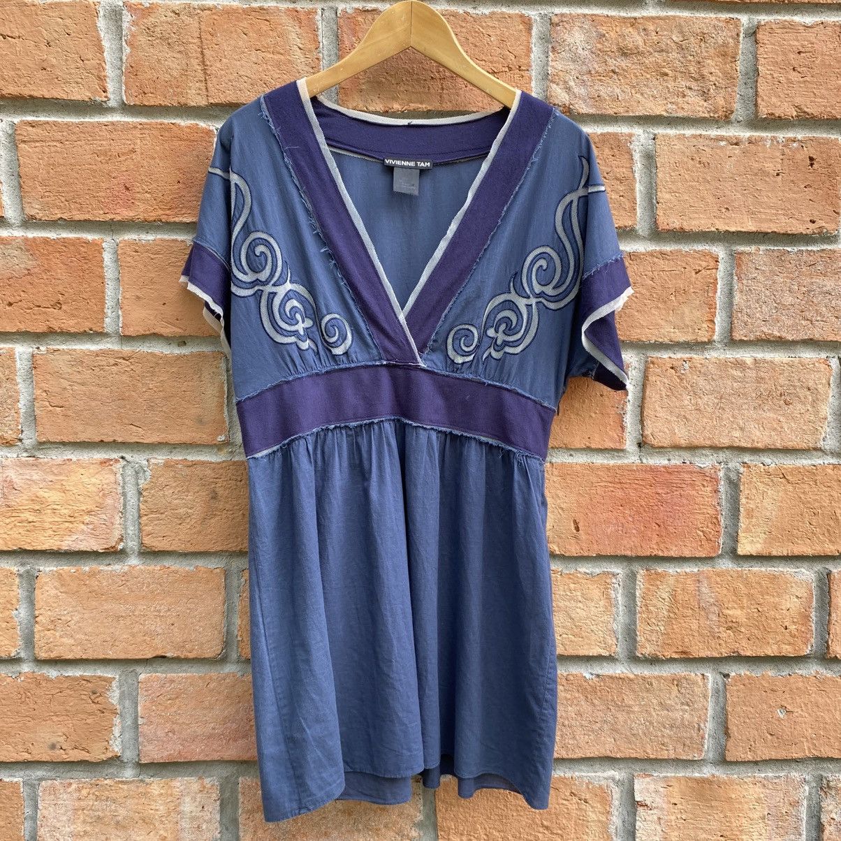 Vivienne Tam VIVIENNE TAM Boho Navy V-Neck Tunic Top Size XS / US 0-2 / IT 36-38 - 13 Thumbnail