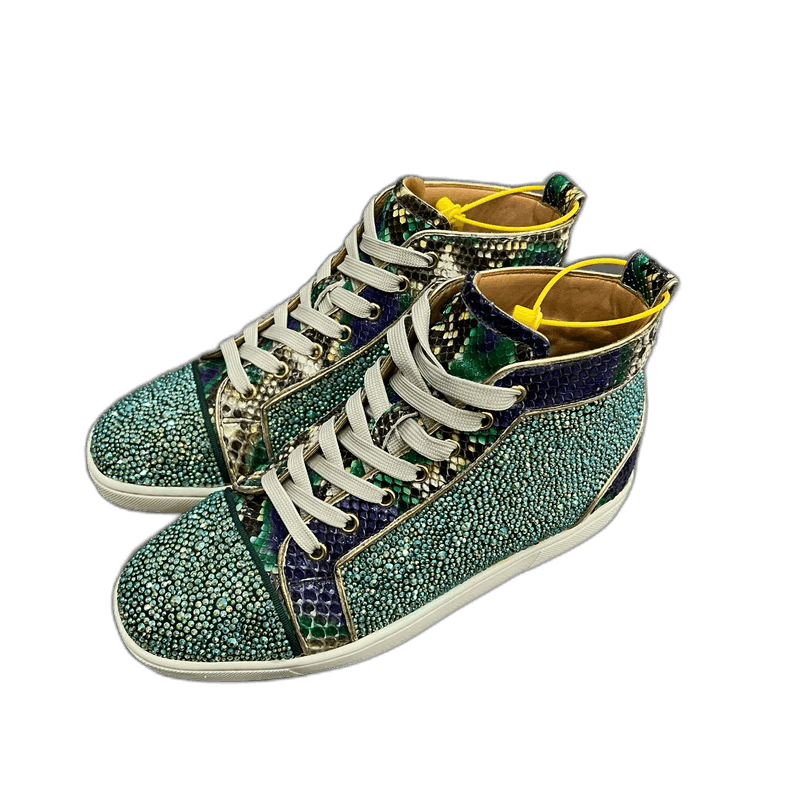 Christian Louboutin Christian Louboutin Green Crystal Studded Sneakers Size US 8 / IT 38 - 1 Thumbnail