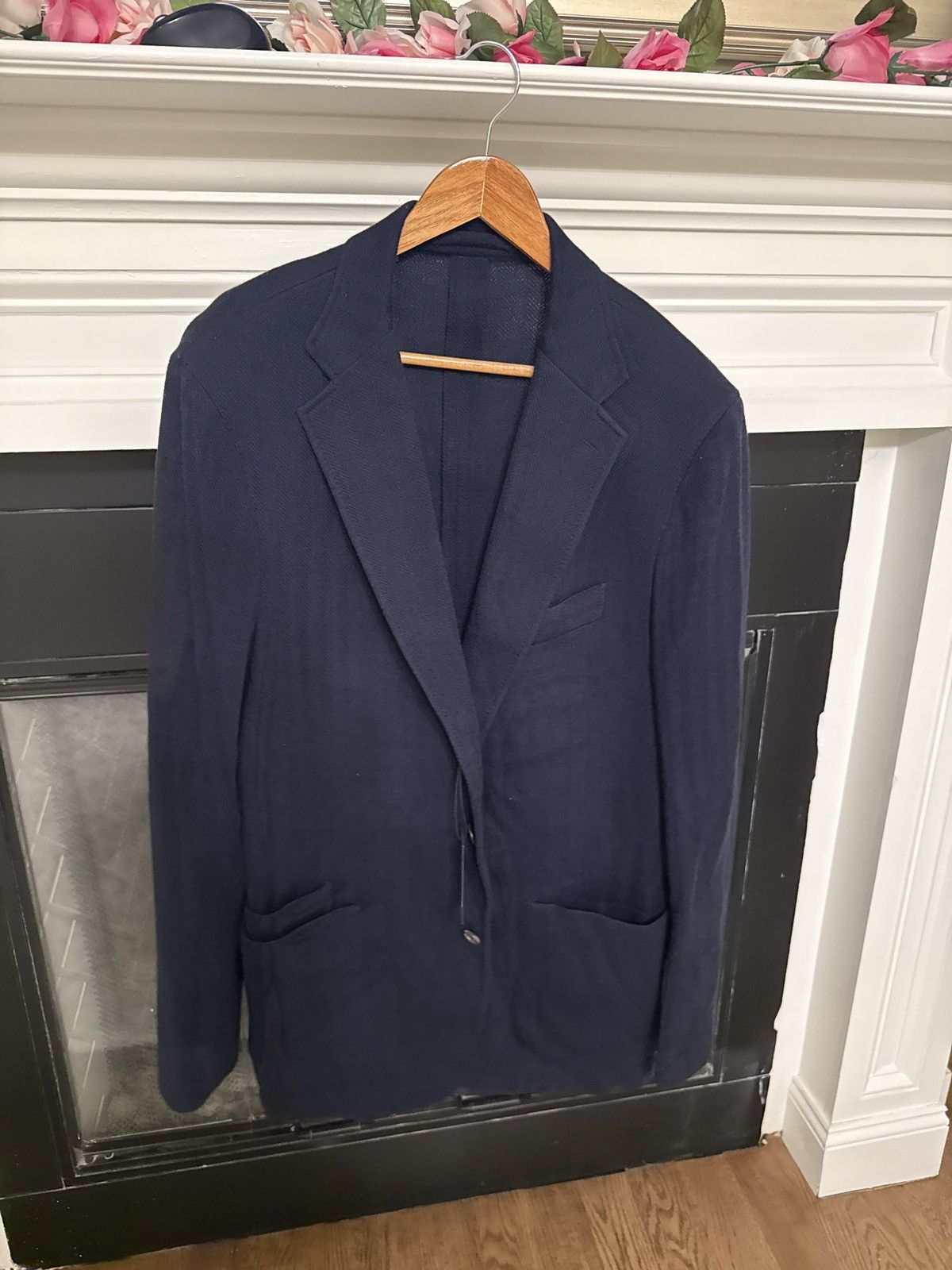 Drake's Drakes Navy Herringbone jacket blazer Size 46R - 1 Thumbnail