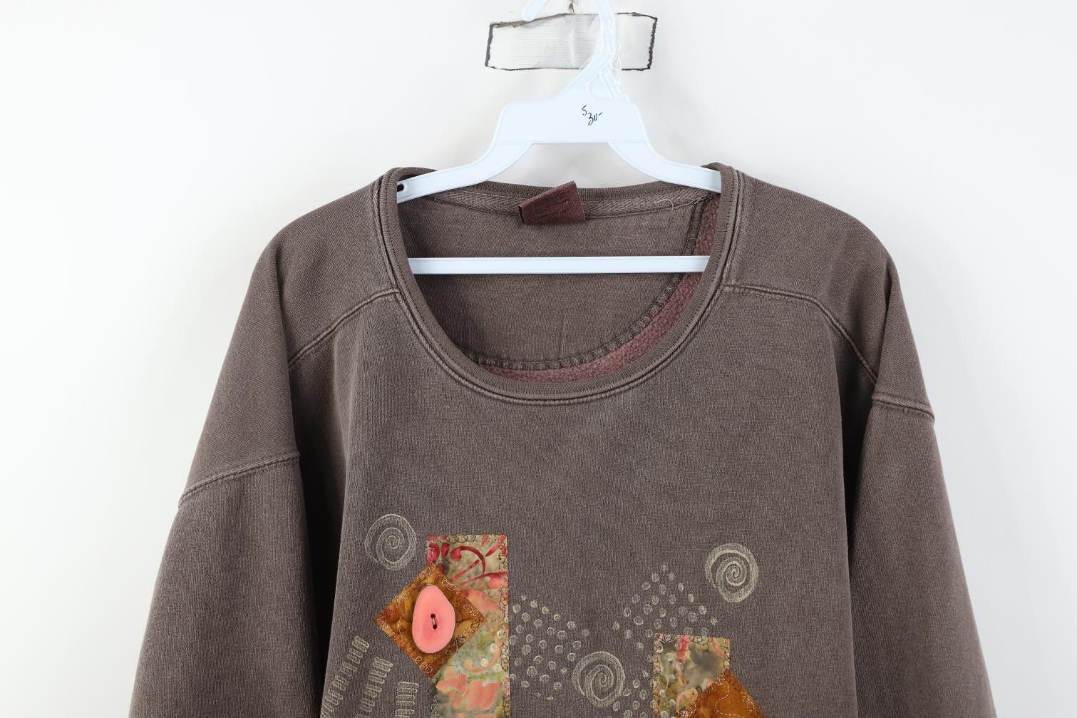 Vintage Vintage 90s Streetwear Patchwork Beaded Stonewash Sweatshirt Size XL / US 12-14 / IT 48-50 - 2 Thumbnail