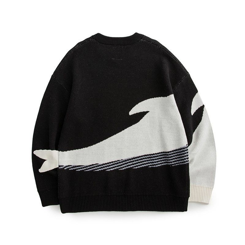 Japanese Brand Black casual retro cartoon whale print knitted sweater Size US L / EU 52-54 / 3 - 2 Thumbnail