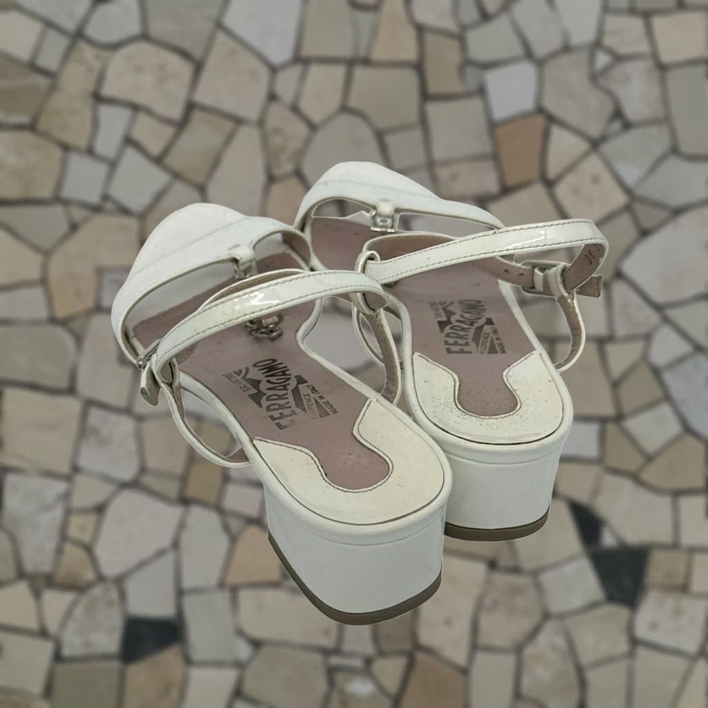 Salvatore Ferragamo VINTAGE Salvatore Ferragamo Strappy Heels Womens 7 White Chain Strap Used Fair Italy, Heels, Salvatore Ferragamo, 7, White, Strappy, Heels, Women Size US 7 / IT 37 - 1 Thumbnail