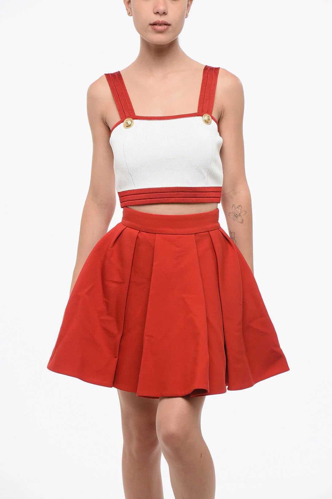 Balmain og1mm0326 Knit Crop Top in White/Red Size XS / US 0-2 / IT 36-38 - 1 Thumbnail