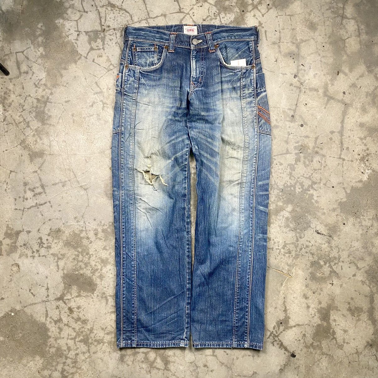 Edwin × Vintage Edwin XV Distressed Rugged Denim Jeans Size US 35 - 1 Thumbnail