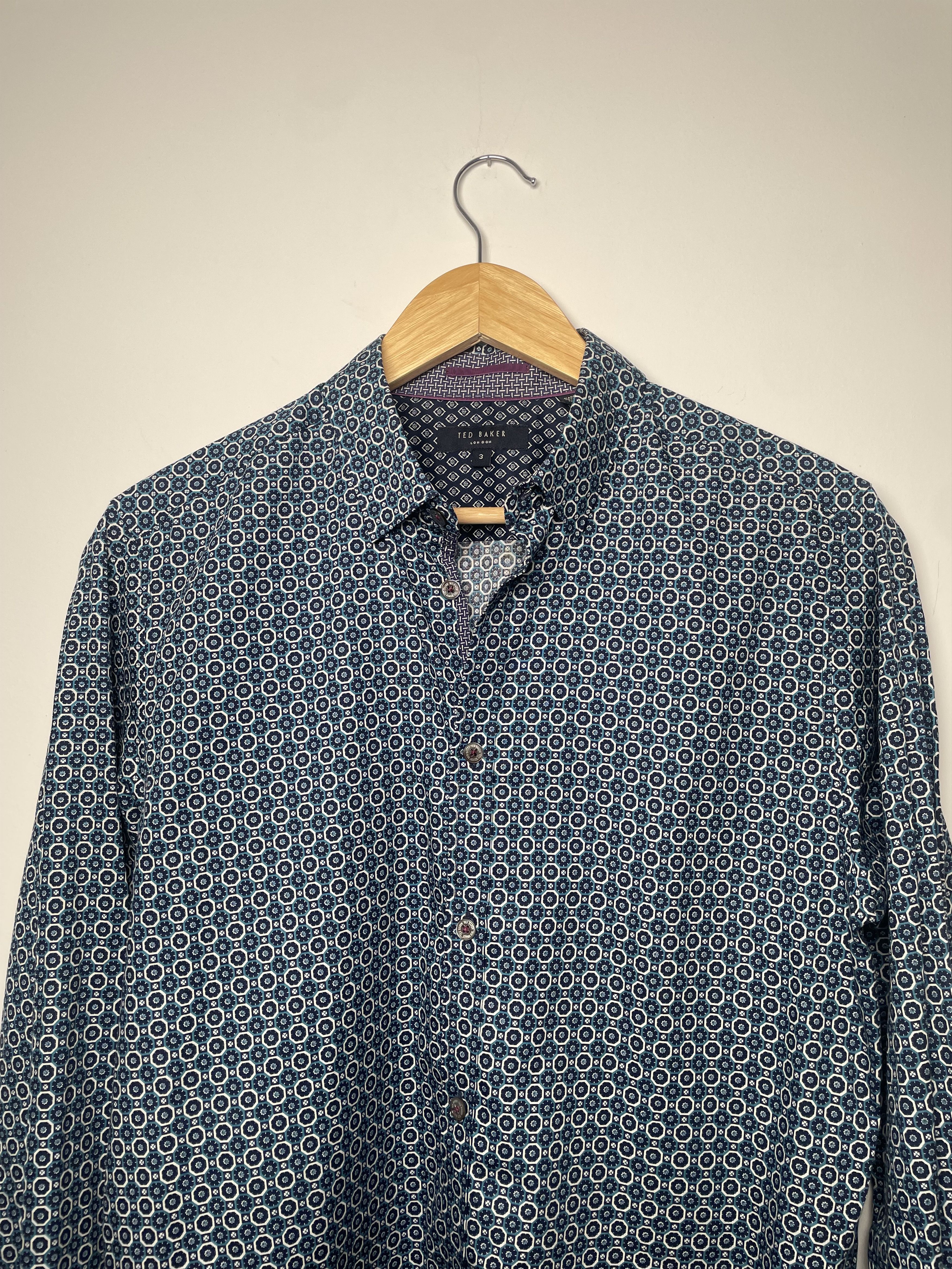 Ted Baker Ted Baker London Teal Geometric Print Shirt Size 3 M Size US M / EU 48-50 / 2 - 2 Thumbnail