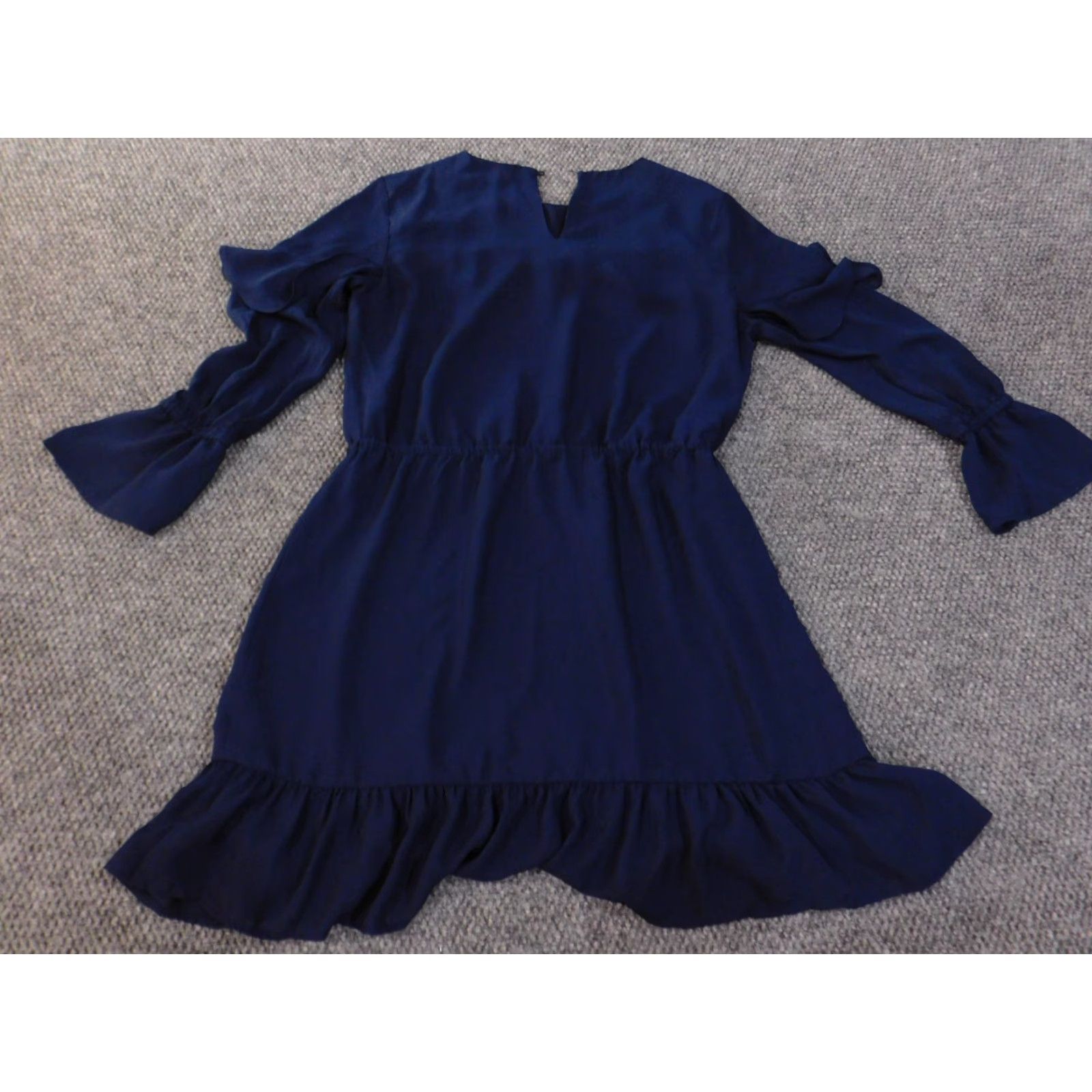 Michael Kors Dress Medium blue ruffles womens striped polyester stretch A- line Knee Length Round Neck