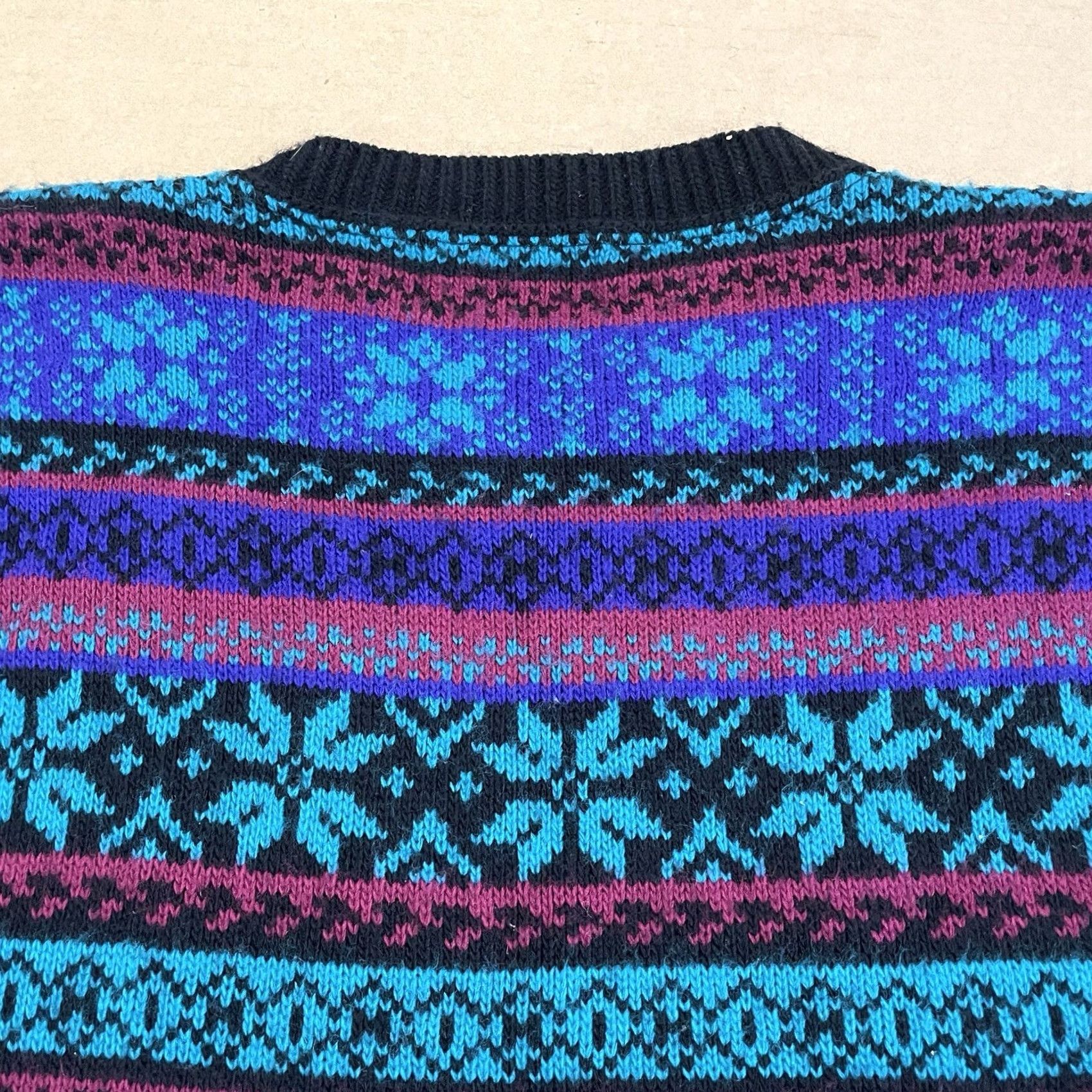 Vintage VINTAGE Alfred Dunner Knit Sweater Mens Large Blue Geometric 90s Pullover Knits Shirt Size US L / EU 52-54 / 3 - 6 Thumbnail