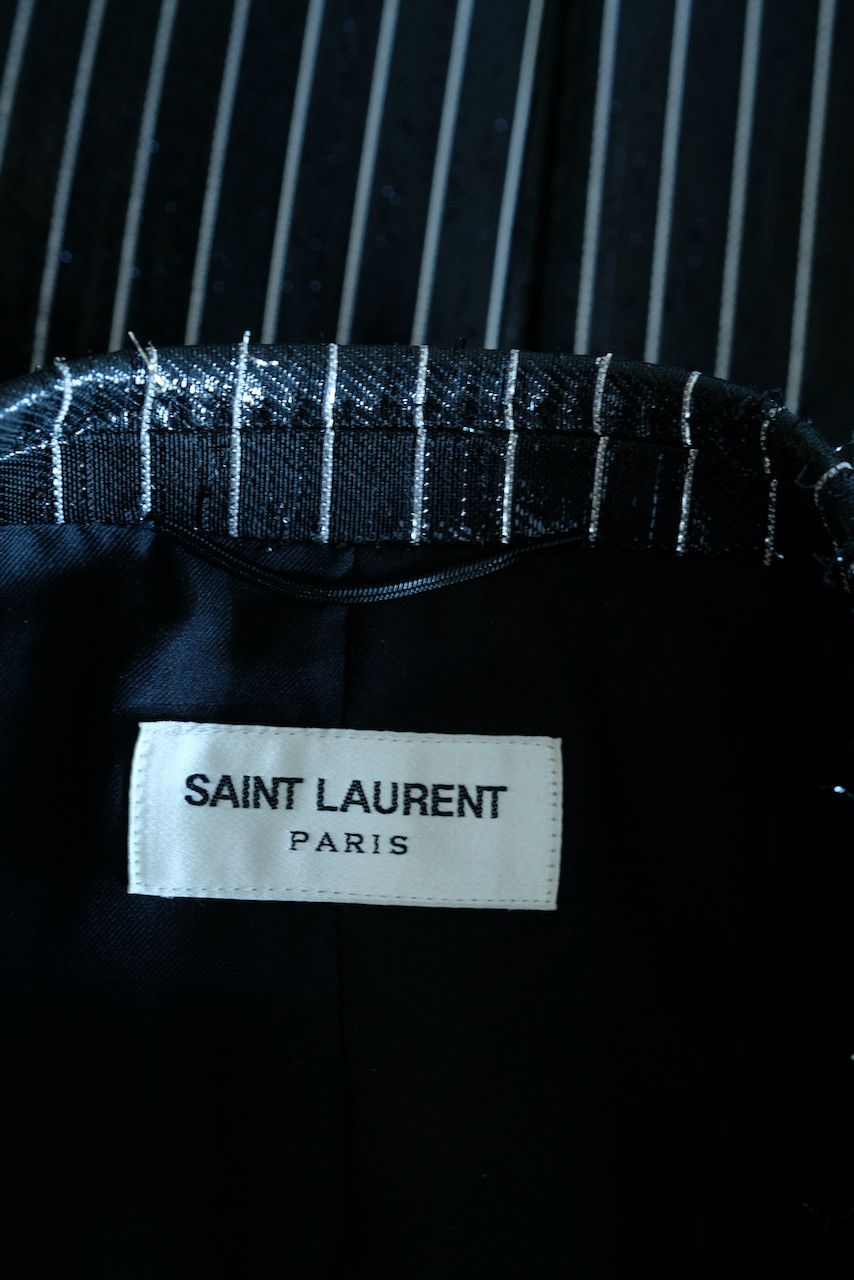 Hedi Slimane × Saint Laurent Paris Saint Laurent Paris Shiny Pinstripe Blazer Coated Jacket Size 52R - 8 Thumbnail