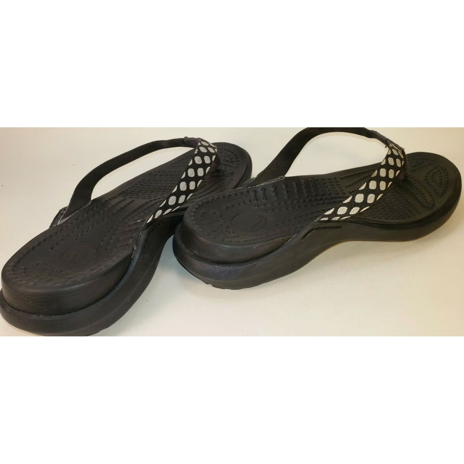 Crocs Crocs Women's Sandals Thong Flip Flops Size 5M Black White Polka Dot Straps Casual Womens Size US 5 / IT 35 - 5 Thumbnail