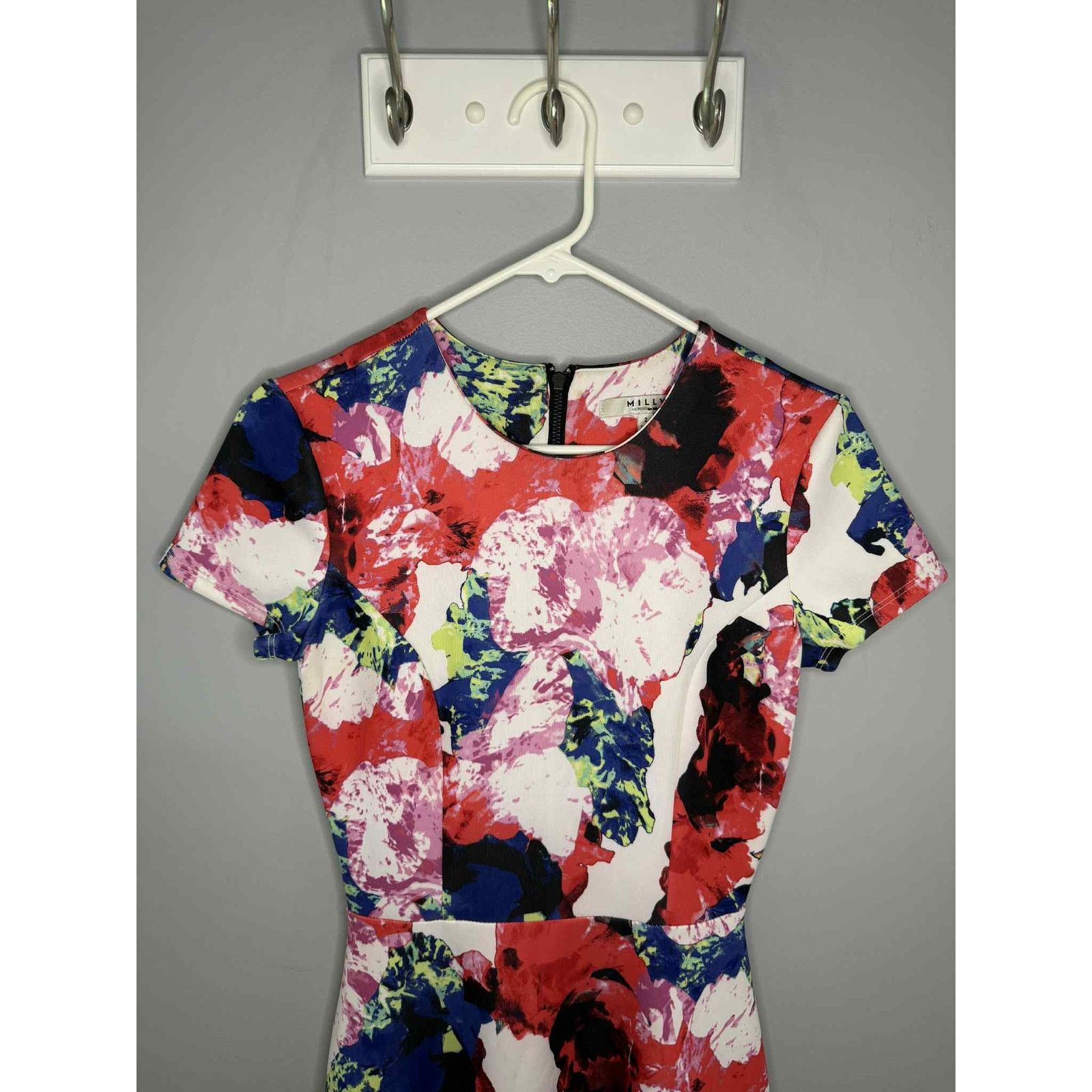 MILLY Milly Floral Fit & Flare Scuba Mini Dress Pink Women's 2 Size XS / US 0-2 / IT 36-38 - 4 Thumbnail