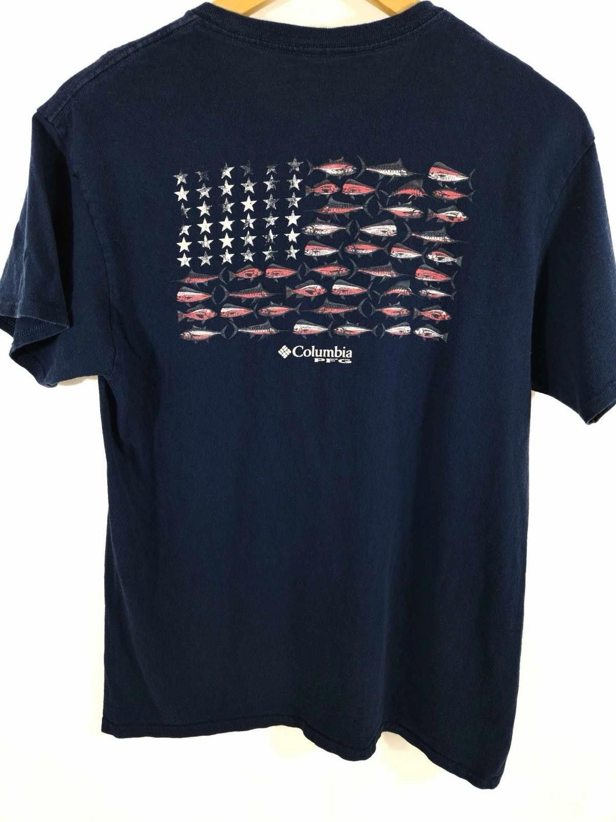 Columbia Columbia PFG Mens M Blue Short Sleeve T Shirt American Flag Size US M / EU 48-50 / 2 - 1 Thumbnail