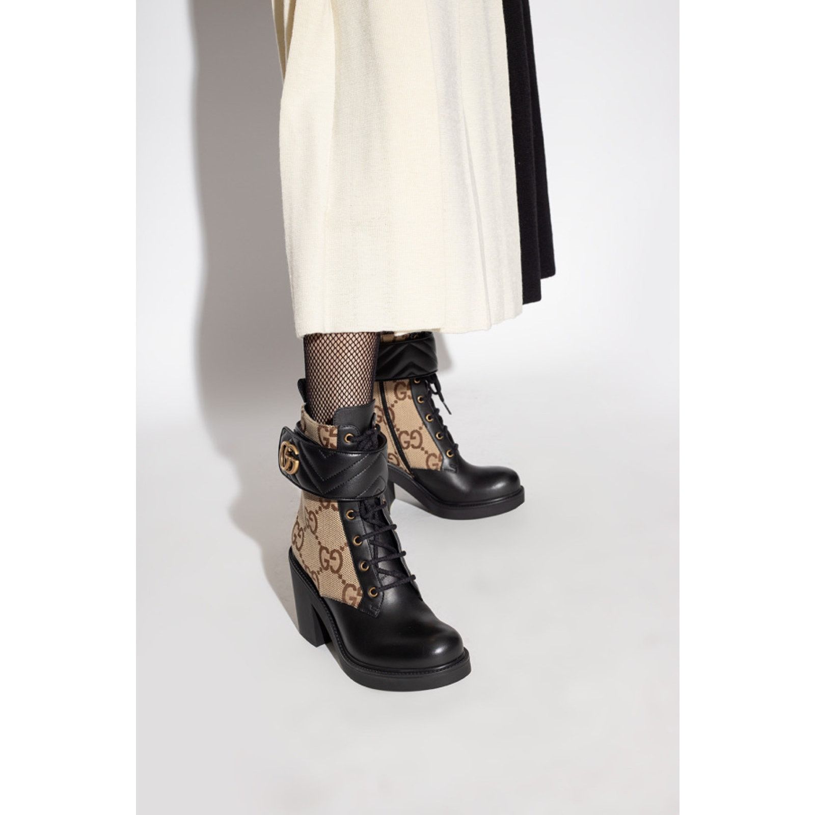 Gucci Gucci Beige Black GG Marmont Combat Ankle Boots Canvas 37.5 Size US 7.5 / IT 37.5 - 9 Thumbnail
