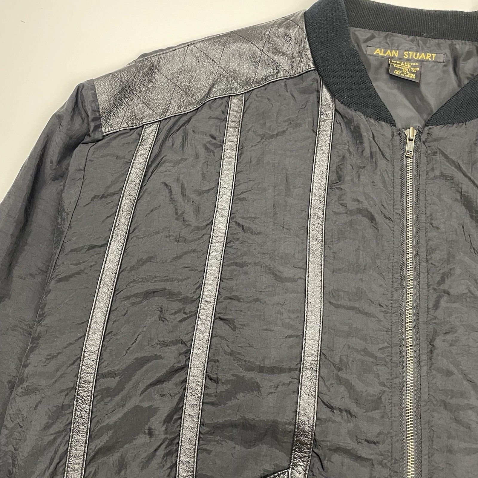 Other Vintage Alan Stuart Bomber Leather Nylon Jacket Black 90s Size US XXL / EU 58 / 5 - 4 Thumbnail