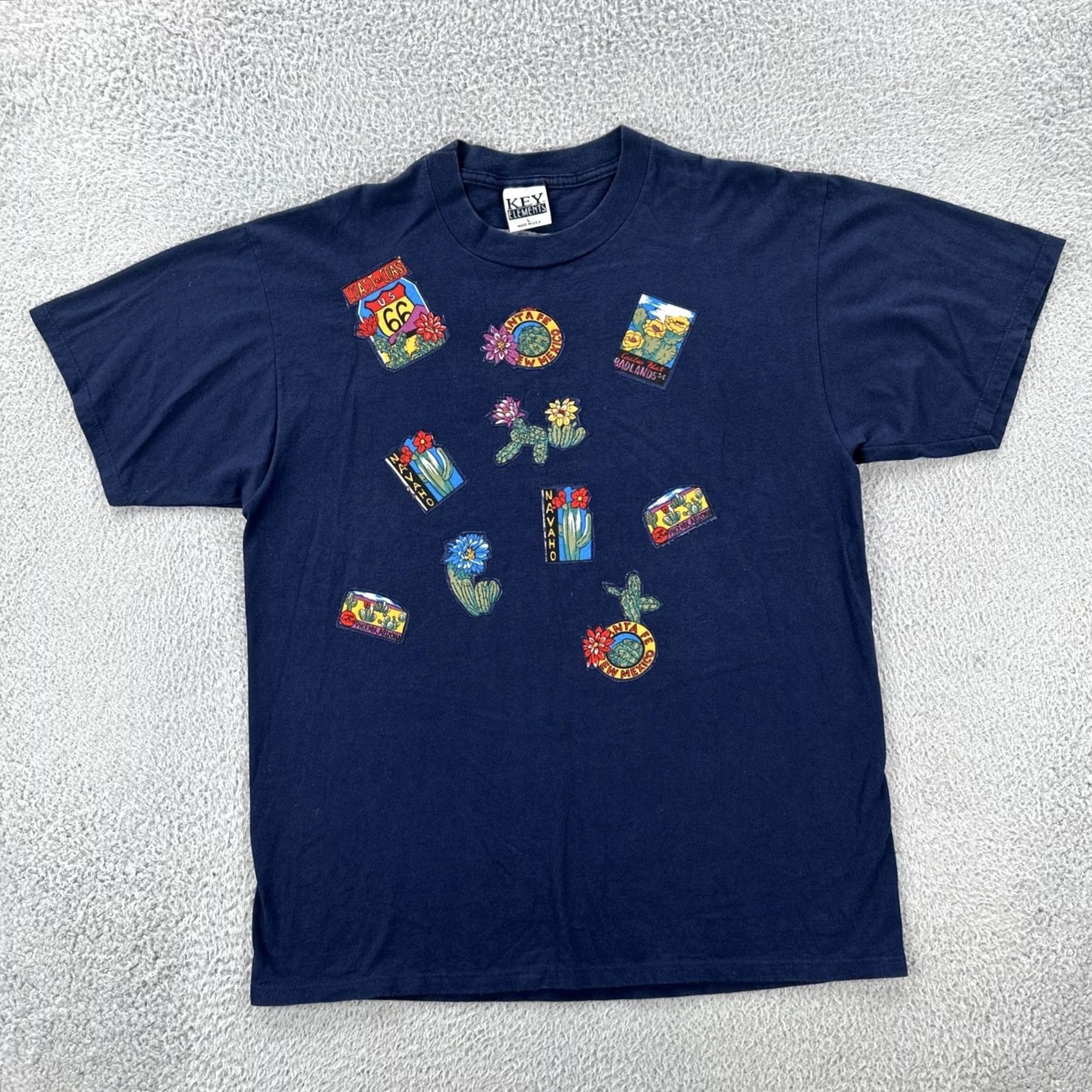 Vintage VINTAGE Key Elements Mens Large Blue T Shirt Embroidered USA 90s Size US L / EU 52-54 / 3 - 2 Thumbnail