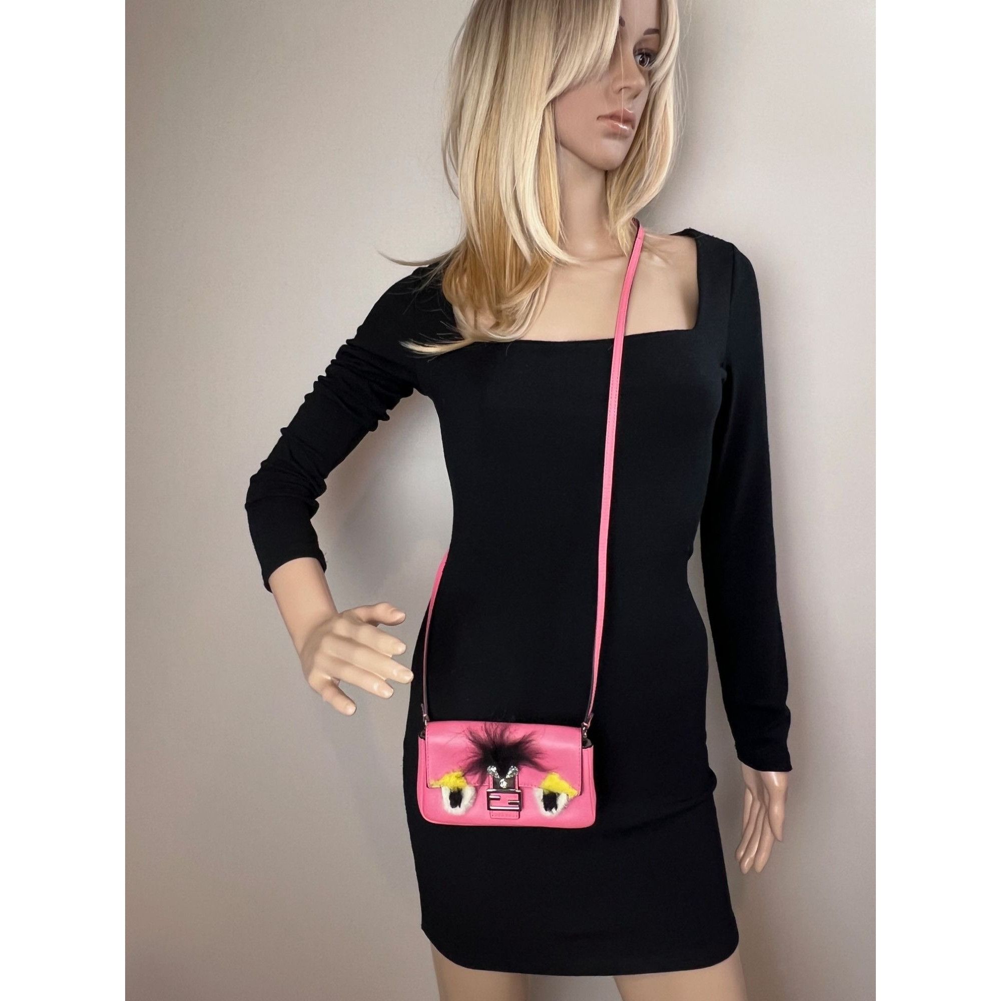 Fendi Fendi Monster Baguette Pink Leather Micro Crossbody Bag Size ONE SIZE - 8 Thumbnail