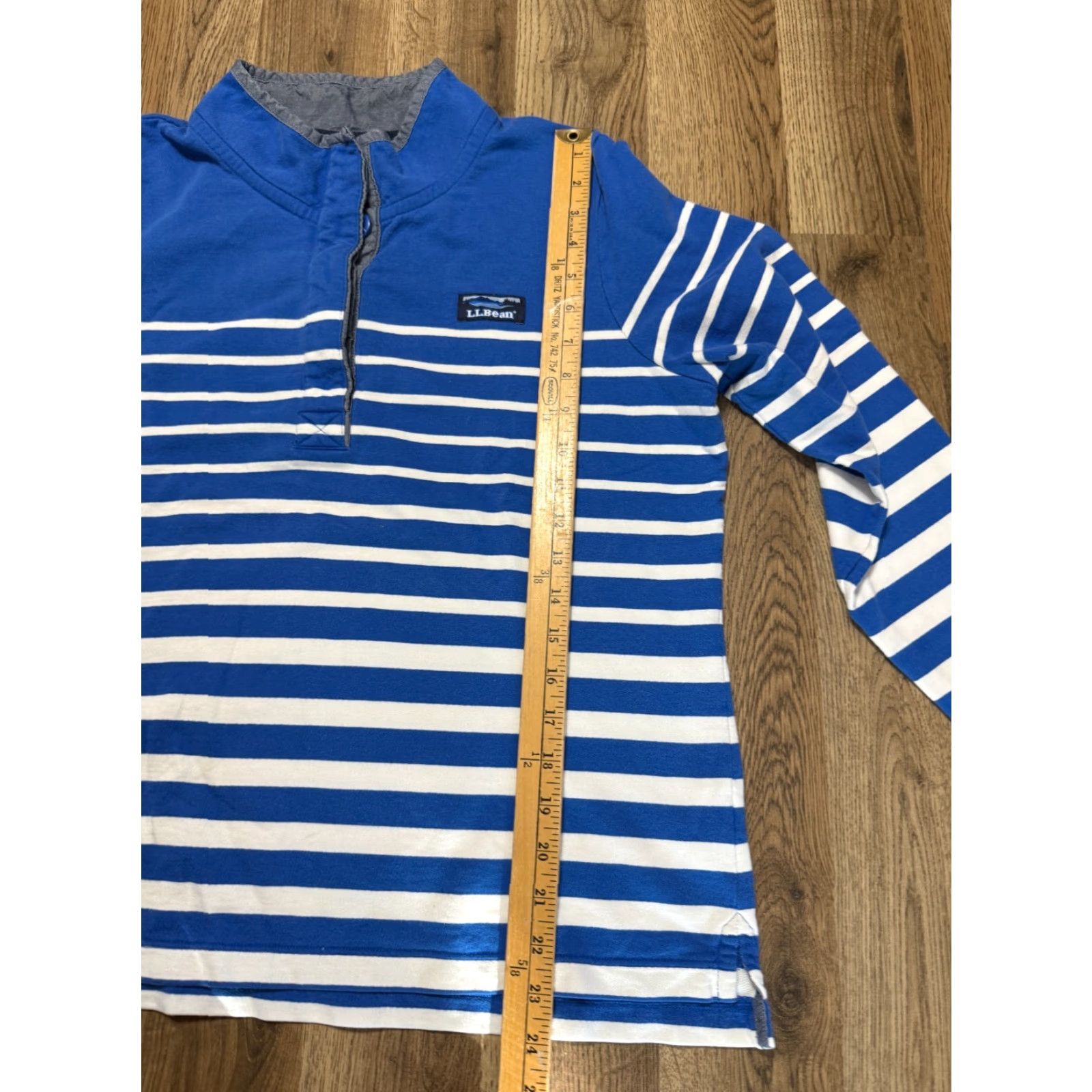 Vintage L.L. Bean Shirt Women's Large Petite Blue White Striped Long Sleeve 1/4 Button Size L / US 10 / IT 46 - 7 Thumbnail