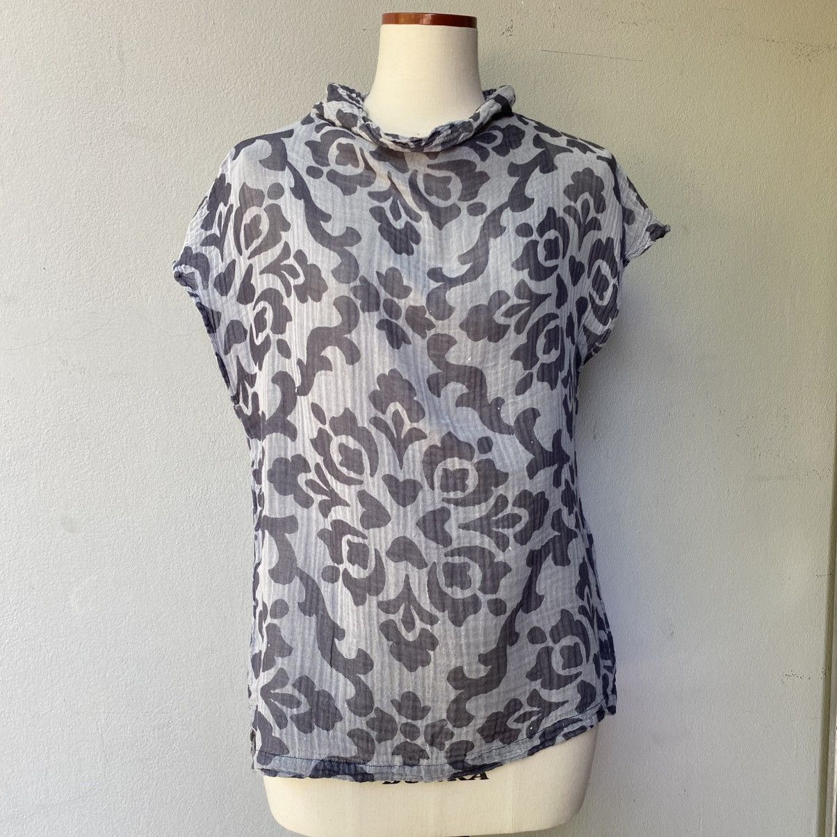 Issey Miyake Plantation Gray Floral Sheer Cap Sleeve Top Size M / US 6-8 / IT 42-44 - 1 Thumbnail
