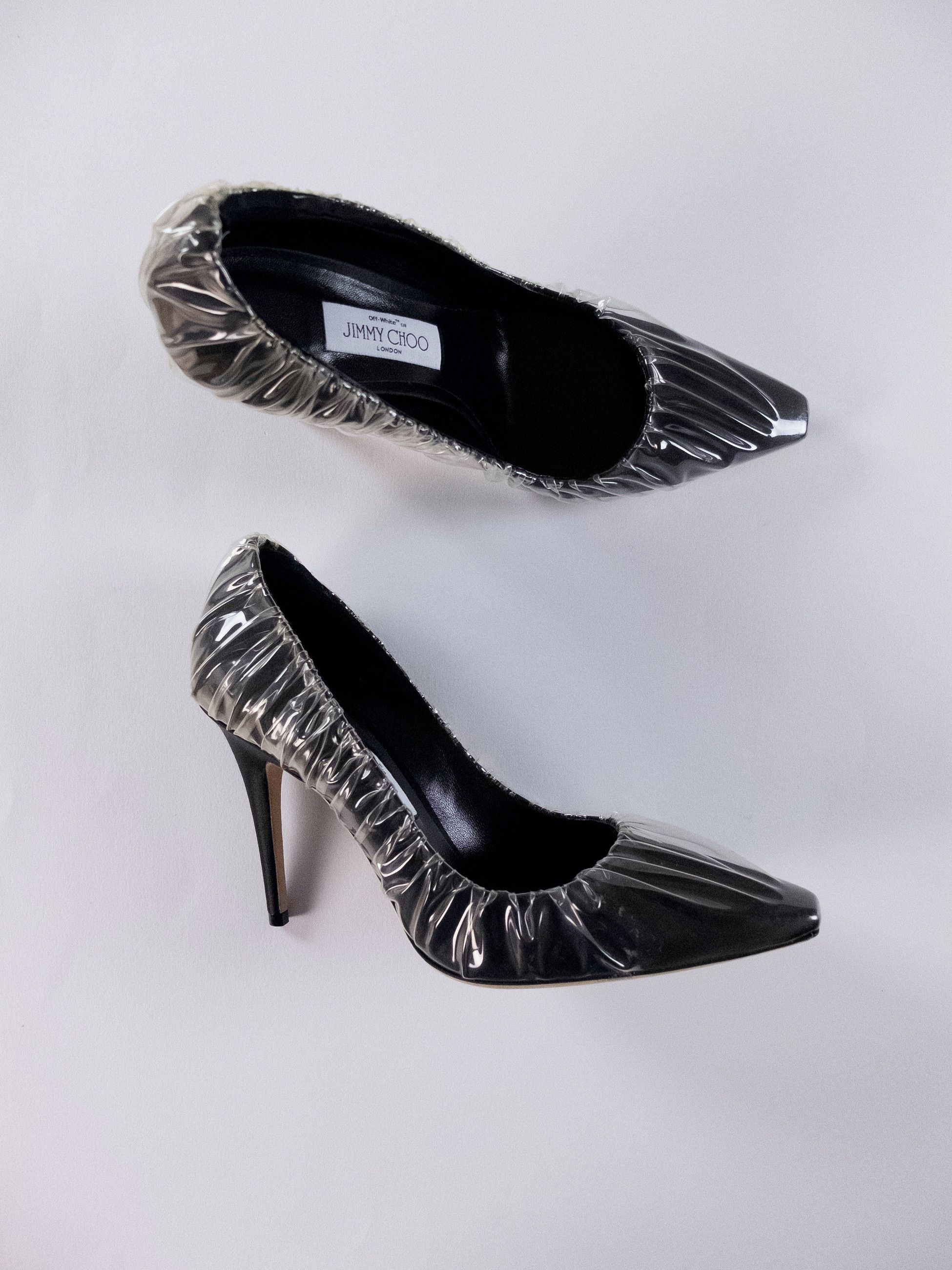 Jimmy Choo JIMMY CHOO x OFF-WHITE Anne black satin fabric PVC pumps 40 Size US 10 / IT 40 - 1 Thumbnail