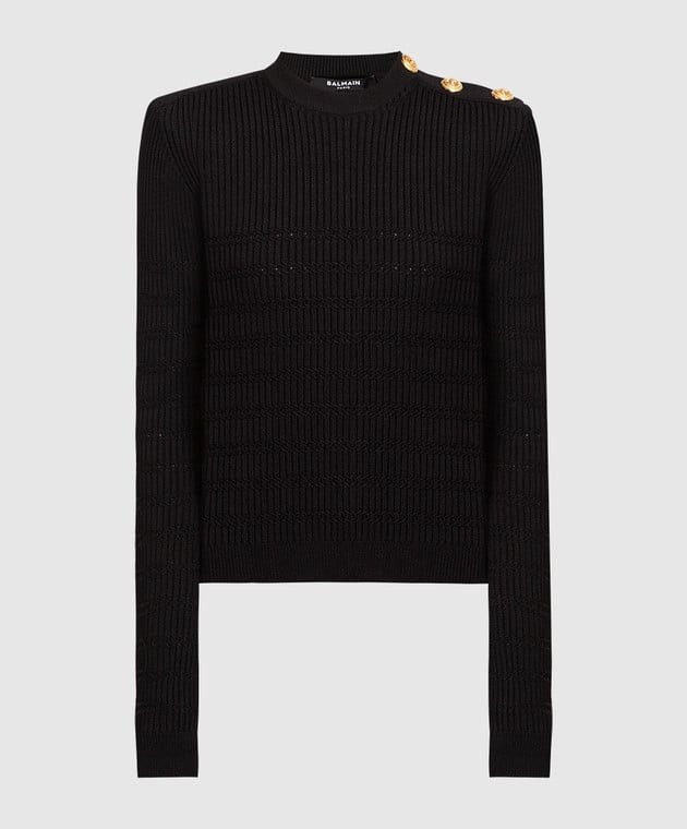 image of Balmain O1Srvl11E0524 Btn Knit Jumper In Black, Women's (Size XS)