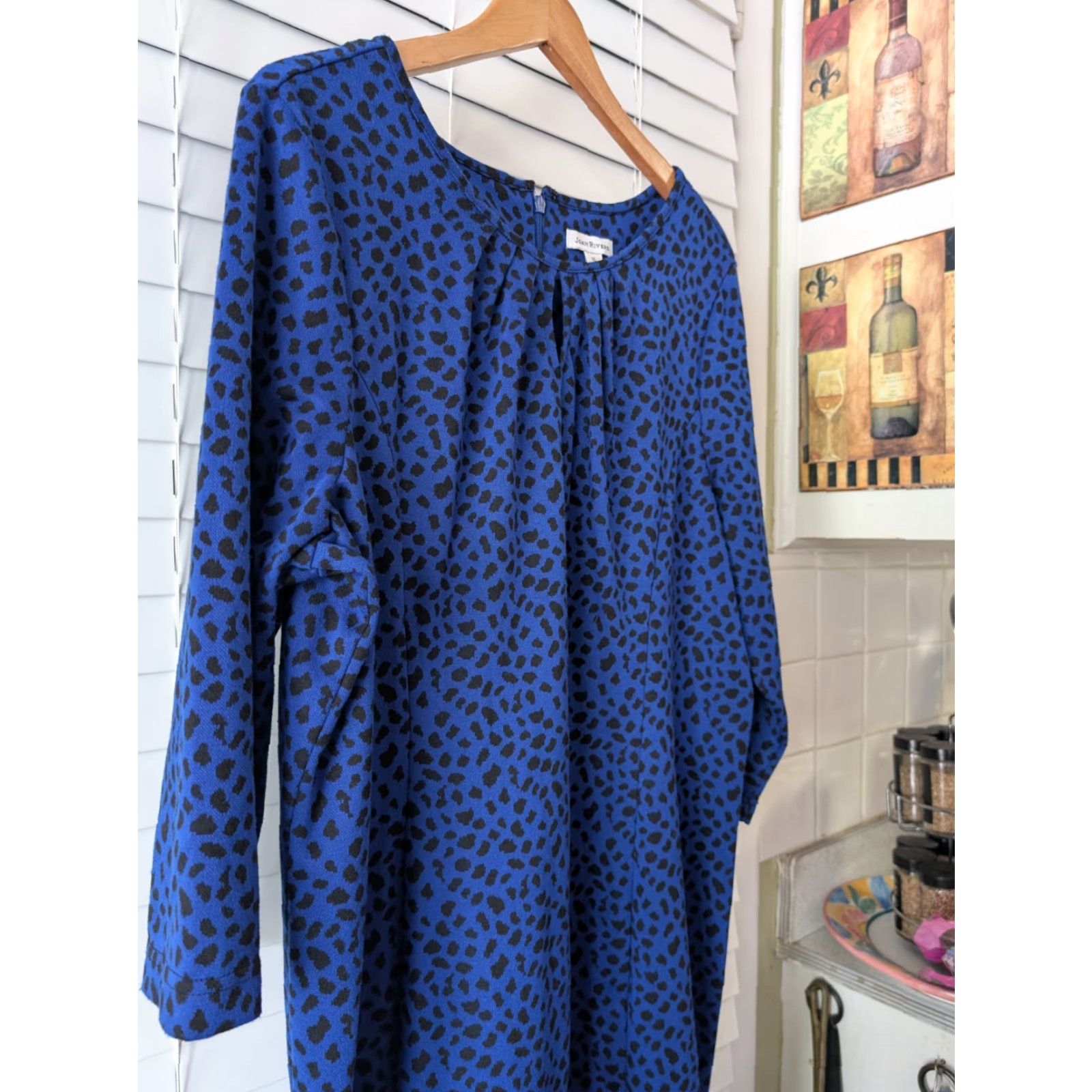 Vintage Joan Rivers Woman Sheath Dress XL Blue Animal Print 3/4 Sleeve Knee Length Zip Size XL / US 12-14 / IT 48-50 - 6 Thumbnail