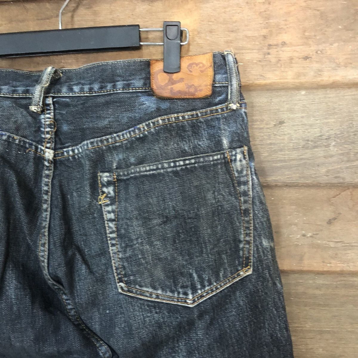 DL R 45rpm selvedge Black faded Distressed Denim Pants #7321