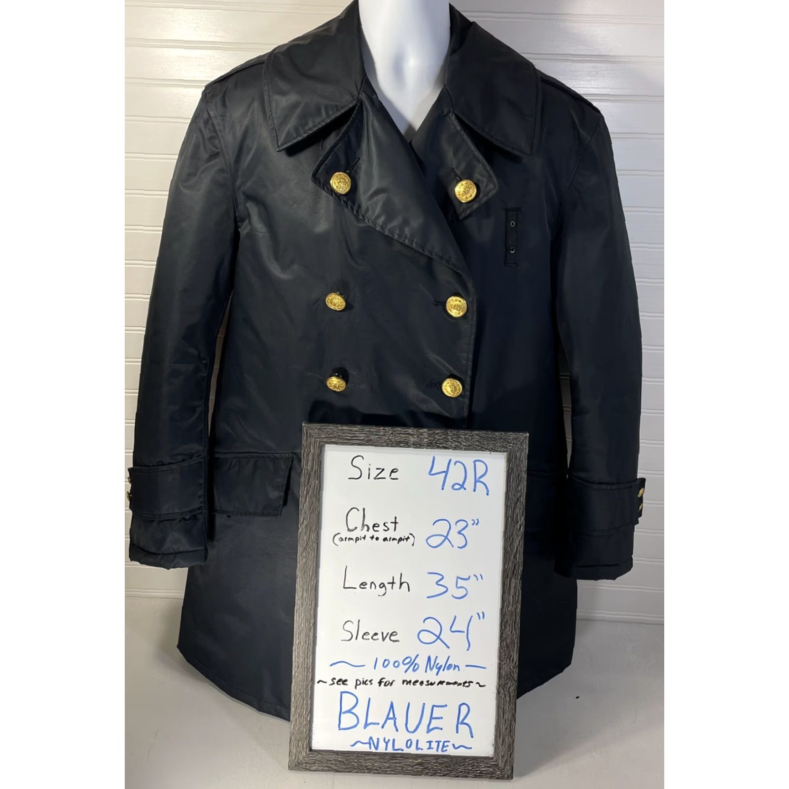 Vintage VINTAGE Blauer Nylolite Police Navy Blue Coat Jacket Gold Buttons Mens Sz 42R Size US XS / EU 42 / 0 - 2 Thumbnail