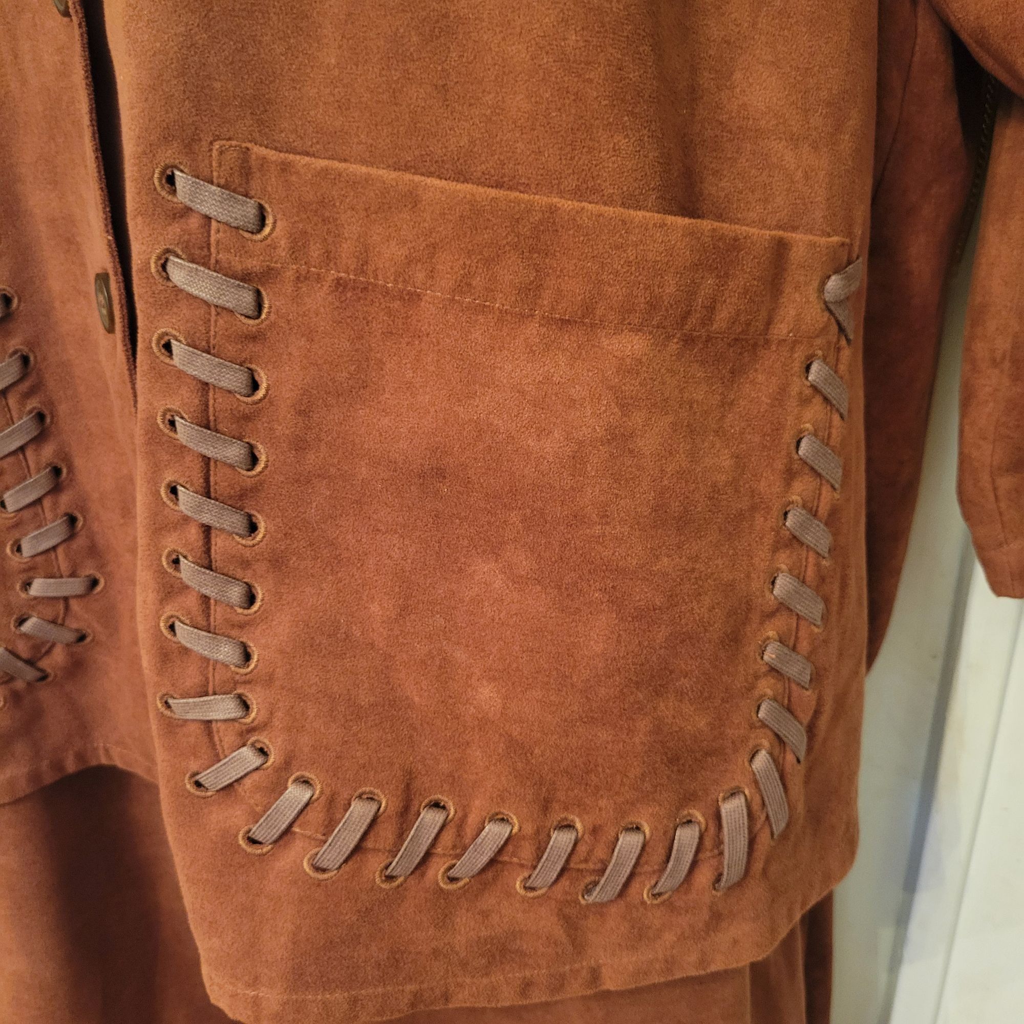 Vintage Ulla Popken Brown 2 Piece Set Top Skirt Buckskin Hippy Costu Size 42" / US 20 - 5 Thumbnail