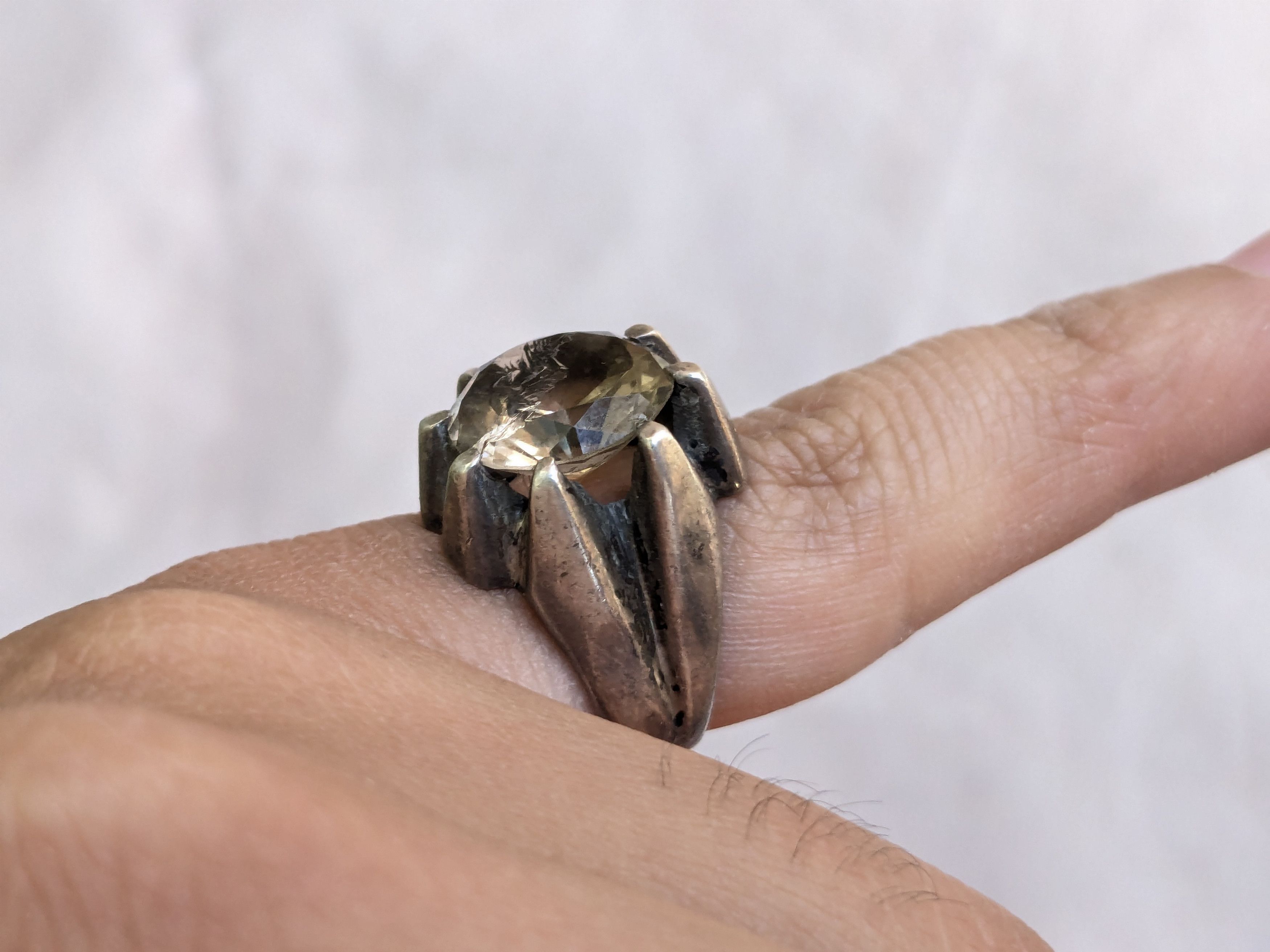 Jewelry Vintage Sterling Silver Ring Quartz Mexico Round Size ONE SIZE - 14 Thumbnail