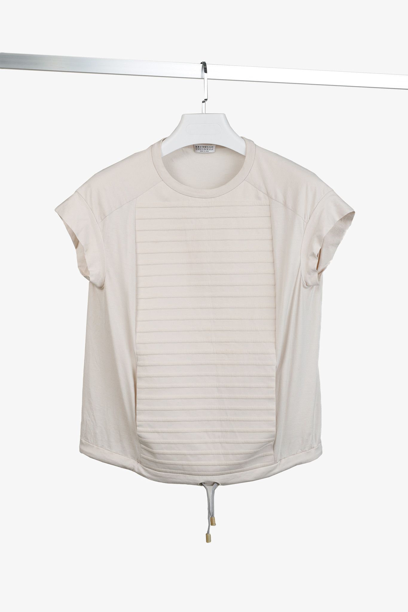 Brunello Cucinelli Brunello Cucinelli Embossed-Stripe Drawstring Hem T-Shirt Size S / US 4 / IT 40 - 1 Thumbnail