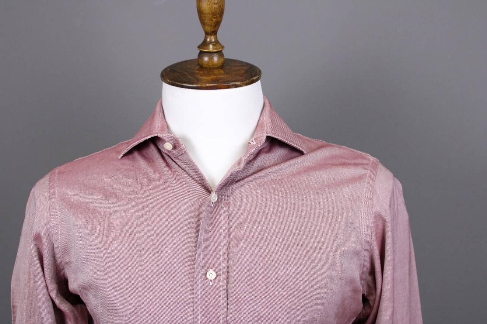 Emmett Emmett London Slim Fit Burgundy Down Shirt Size 38 / 15 Size US M / EU 48-50 / 2 - 4 Thumbnail