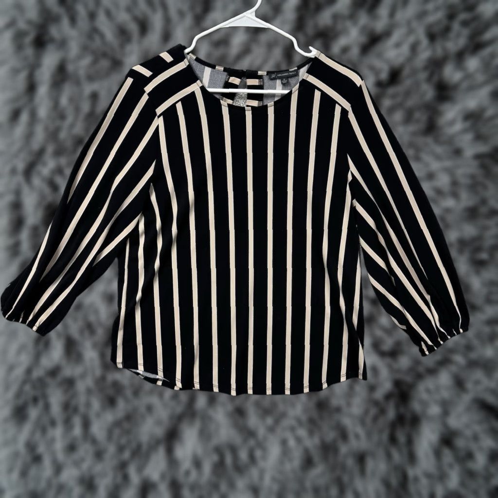 Adrianna Papell Adrianna Papell Blouse Striped Office Chic Timeless Professional Size M 3/4 Sleeve Black Polished Women Regular Shirt Size M / US 6-8 / IT 42-44 - 1 Thumbnail