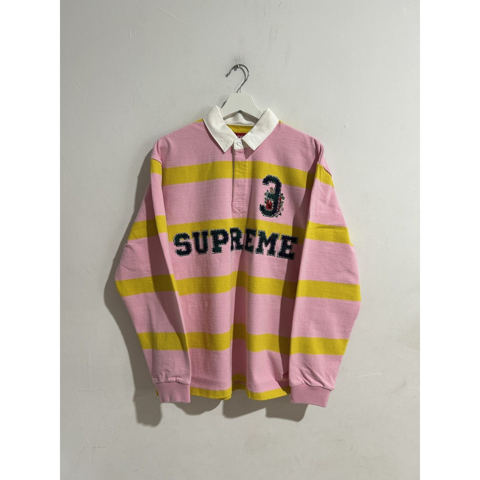 Supreme SUPREME STRIPE RUGBY PINK/YELLOW SIZE LARGE BRAND NEW