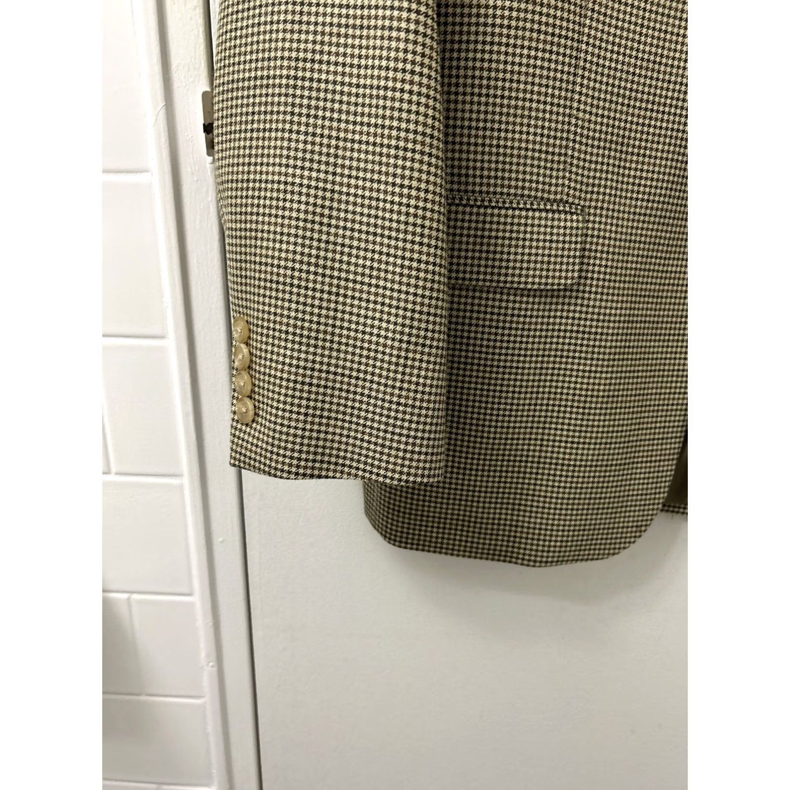 Ralph Lauren VINTAGE Lauren Ralph Lauren Blazer Mens 40S Brown Houndstooth Wool Silk Blend Jacket Coat Regular Notch Two-Button Front Size 40R - 5 Thumbnail