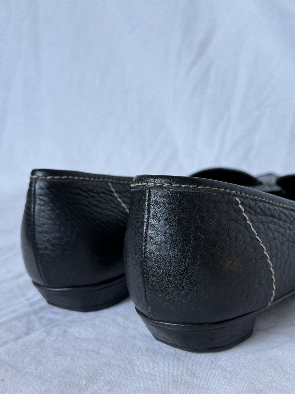 Prada Prada Vintage Black Leather Metal Logo Pointed Toe Flats Size US 7.5 / IT 37.5 - 7 Thumbnail