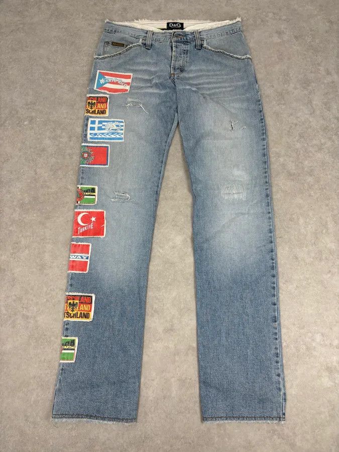 Dolce & Gabbana AW2004 Dolce & Gabbana Light Blue Denim International Flag Patch Jeans Size US 34 / EU 50 - 4 Thumbnail