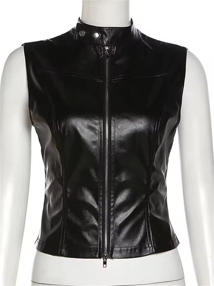 Japanese Brand Black PU Leather Zip-Up Vest - Sleek and Edgy Statement Size M / US 6-8 / IT 42-44 - 7 Thumbnail