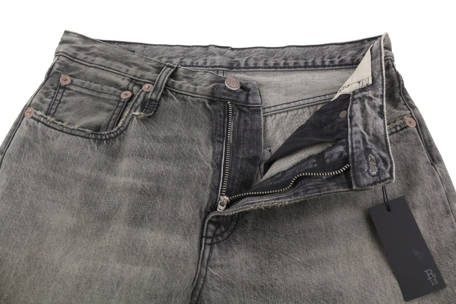 R13 D'ARCY LOOSE 27 Leyton Black Distress PF26 Jeans 88927 Size 27" / US 4 / IT 40 - 4 Thumbnail