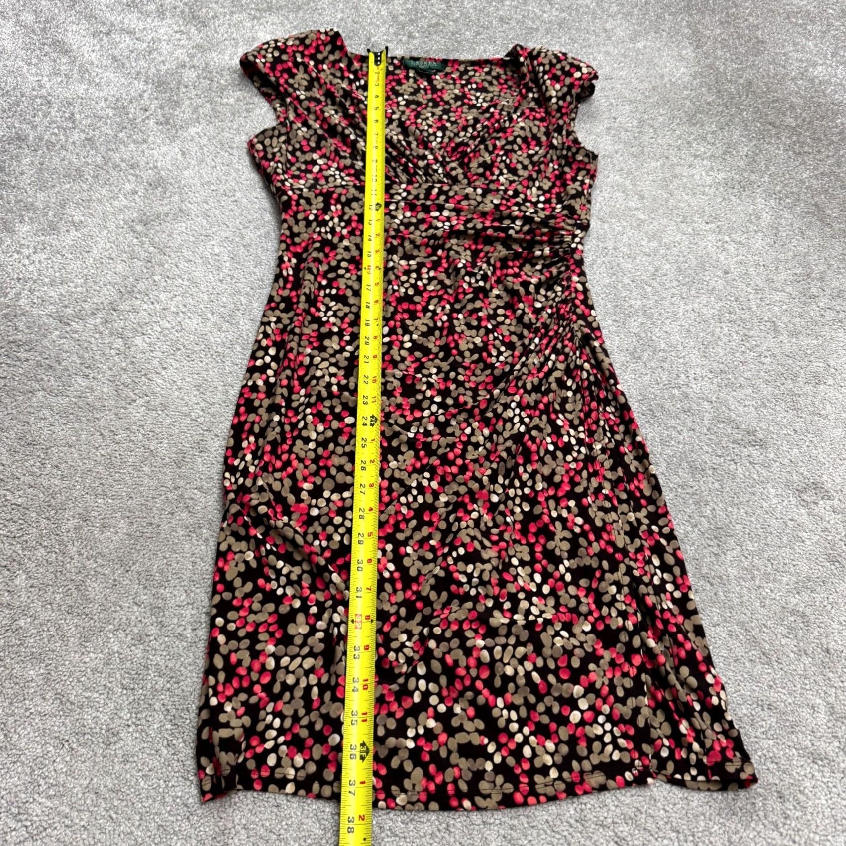 Ralph Lauren Lauren Ralph Lauren Padded Shoulders Midi Sheath Dress Womens 10 Cap Sleeve Multicolor V-Neck Pullover Knit Stretch Ruched Casual Workwear 90s? Size L / US 10 / IT 46 - 7 Thumbnail