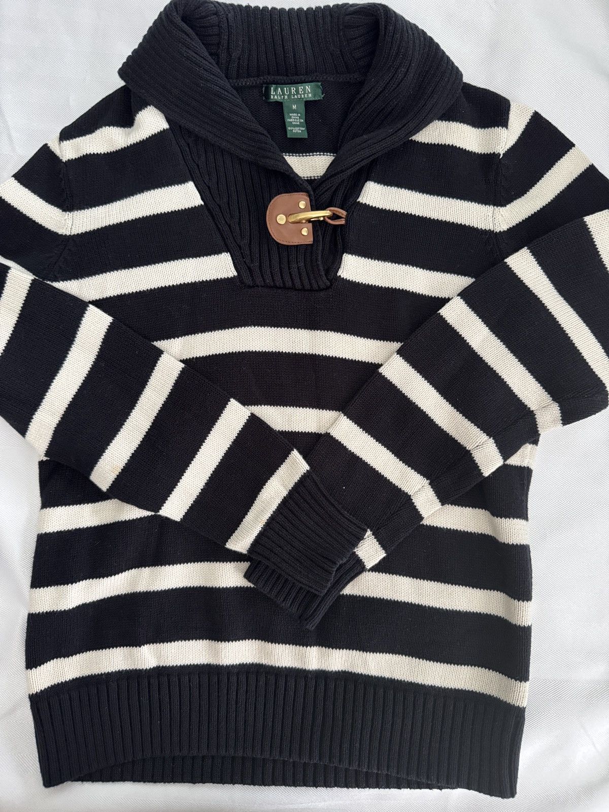 Ralph Lauren Lauren Ralph Lauren Black/Cream Striped Shawl-Collar Size M / US 6-8 / IT 42-44 - 1 Thumbnail
