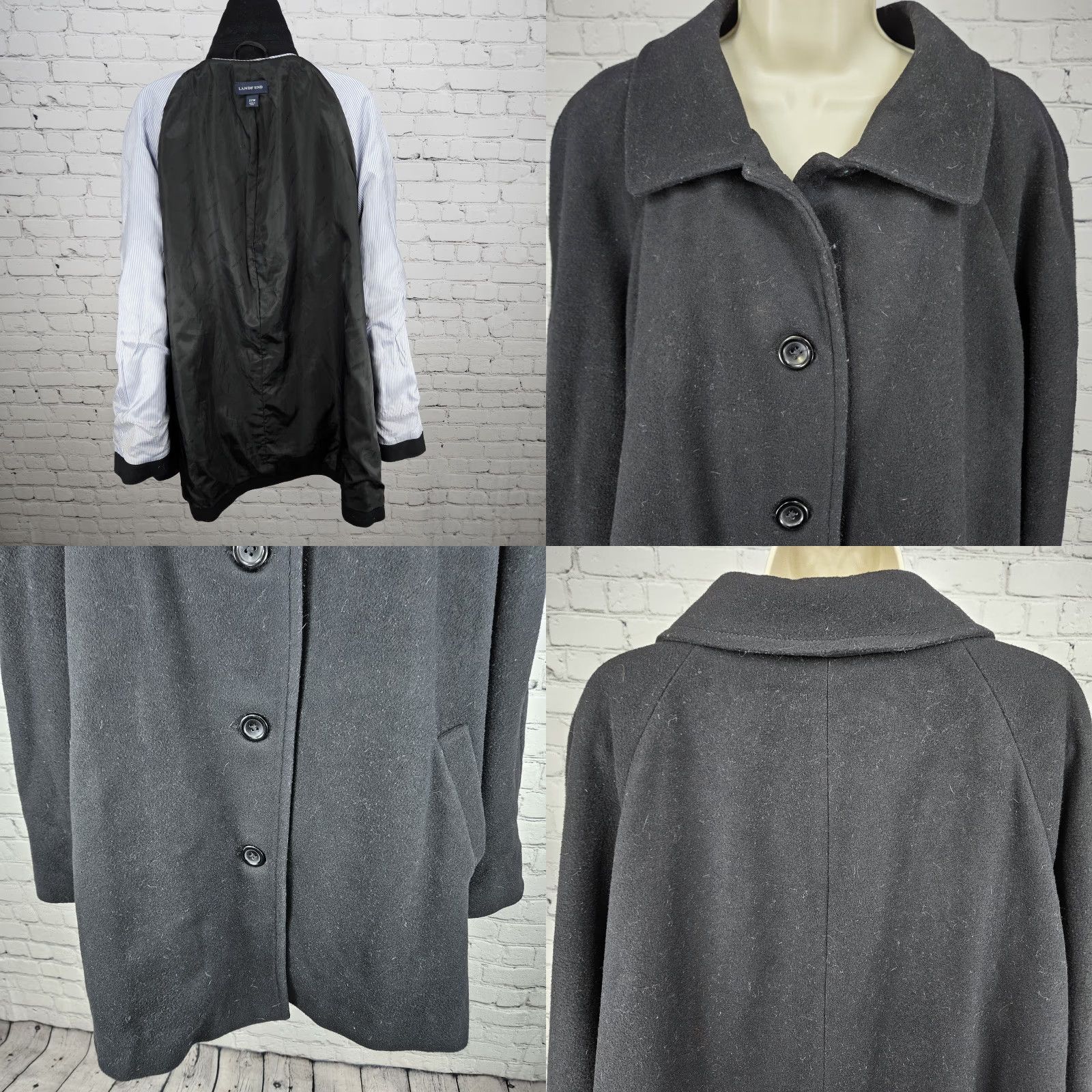 Lands' End VINTAGE Lands' End Black Wool Cashmere Blend Buttoned Collared Lined Overcoat 22W Size 3XL / US 20-22 - 8 Thumbnail