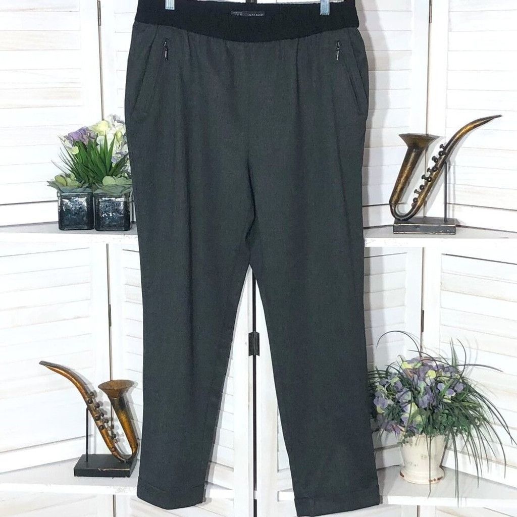 Zara ZARA cuffed hem relaxed career pants elastic waist XL gray Size 38" / US 16 / IT 52 - 1 Thumbnail