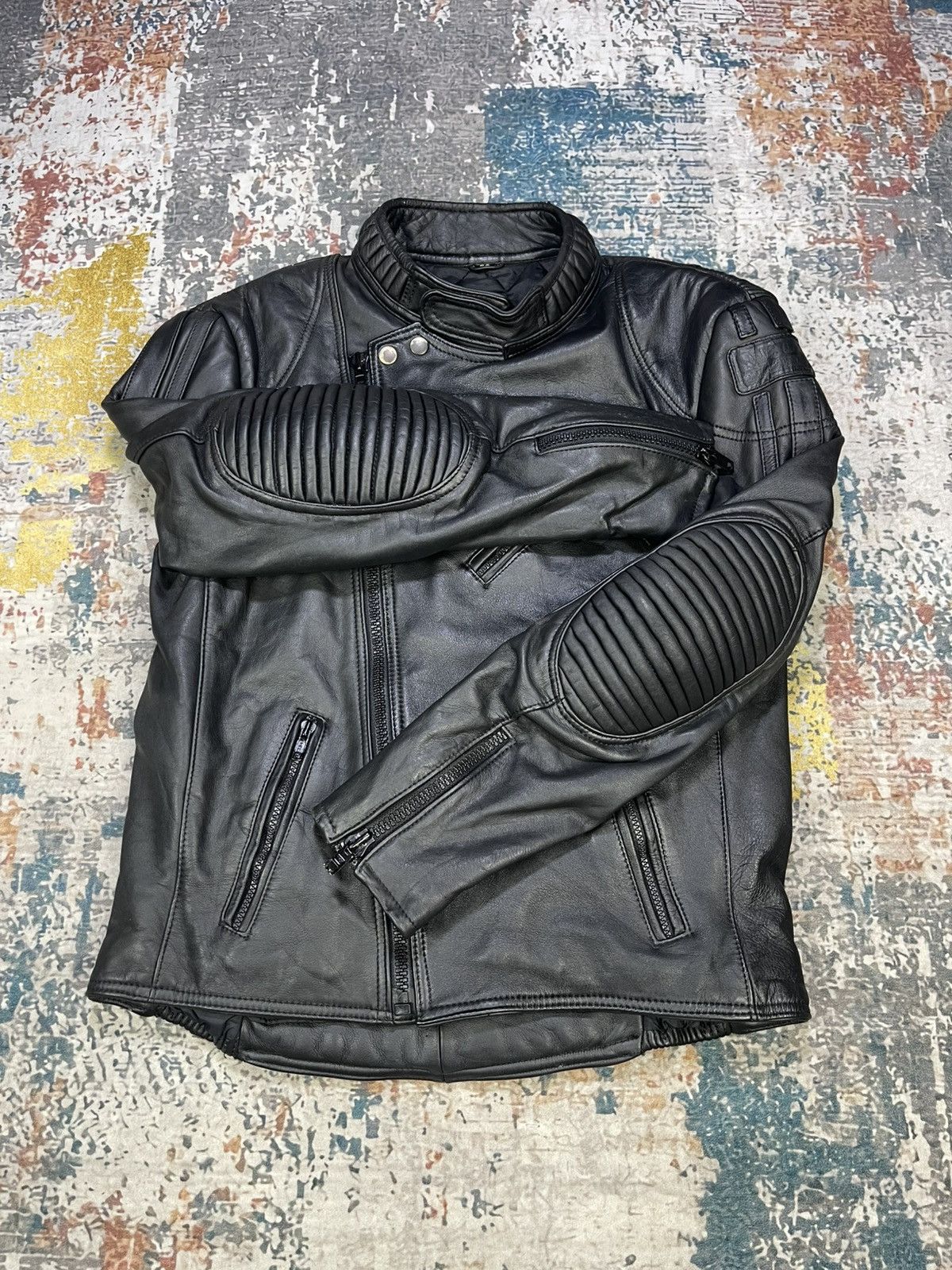 Vtg Genuine Leather Padded Panel Motorcycle Jacket
