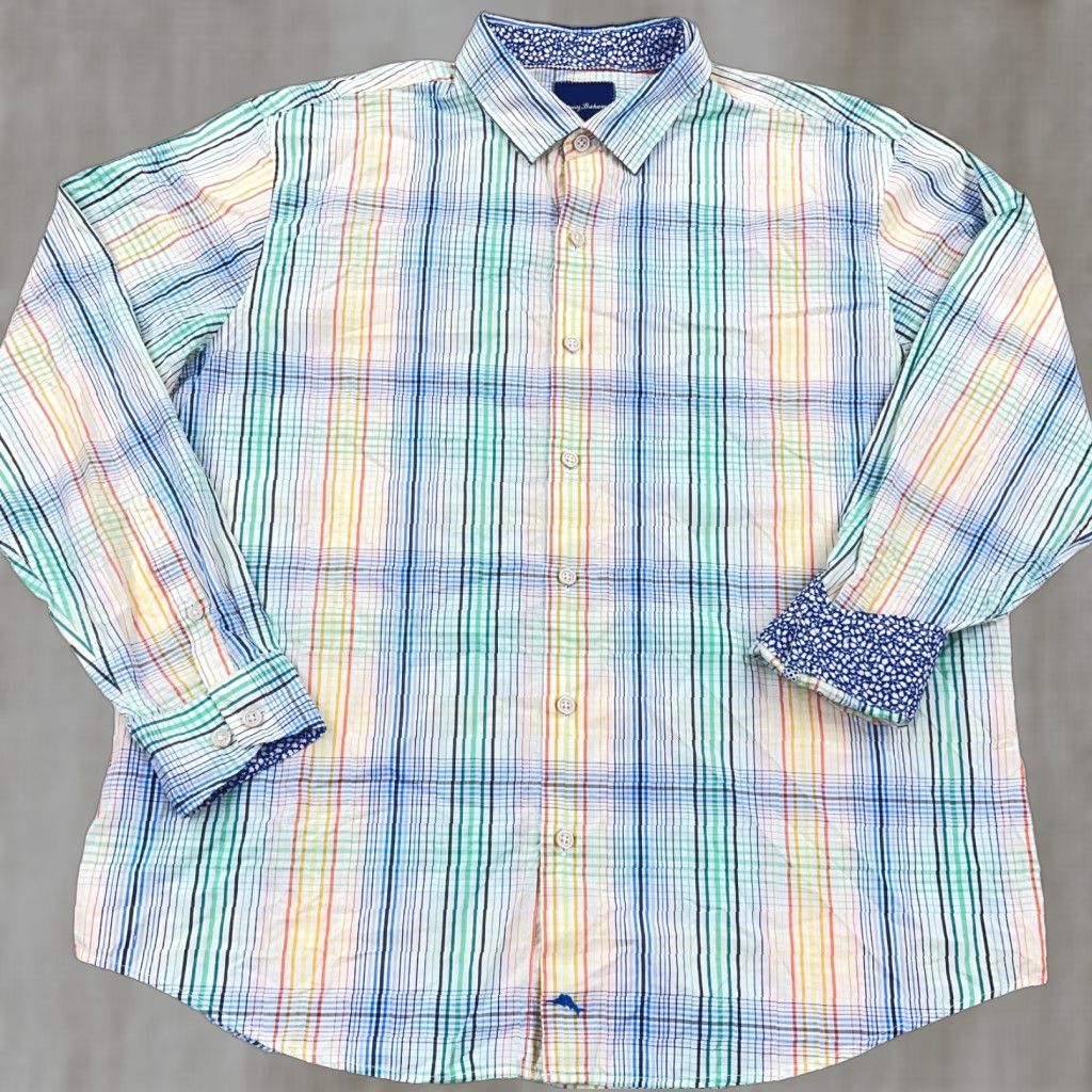 Tommy Bahama Tommy Bahama Shirt Men XL Multicolor Plaid Button-Up Dress Poplin Pima Casua l Size 46R - 1 Thumbnail